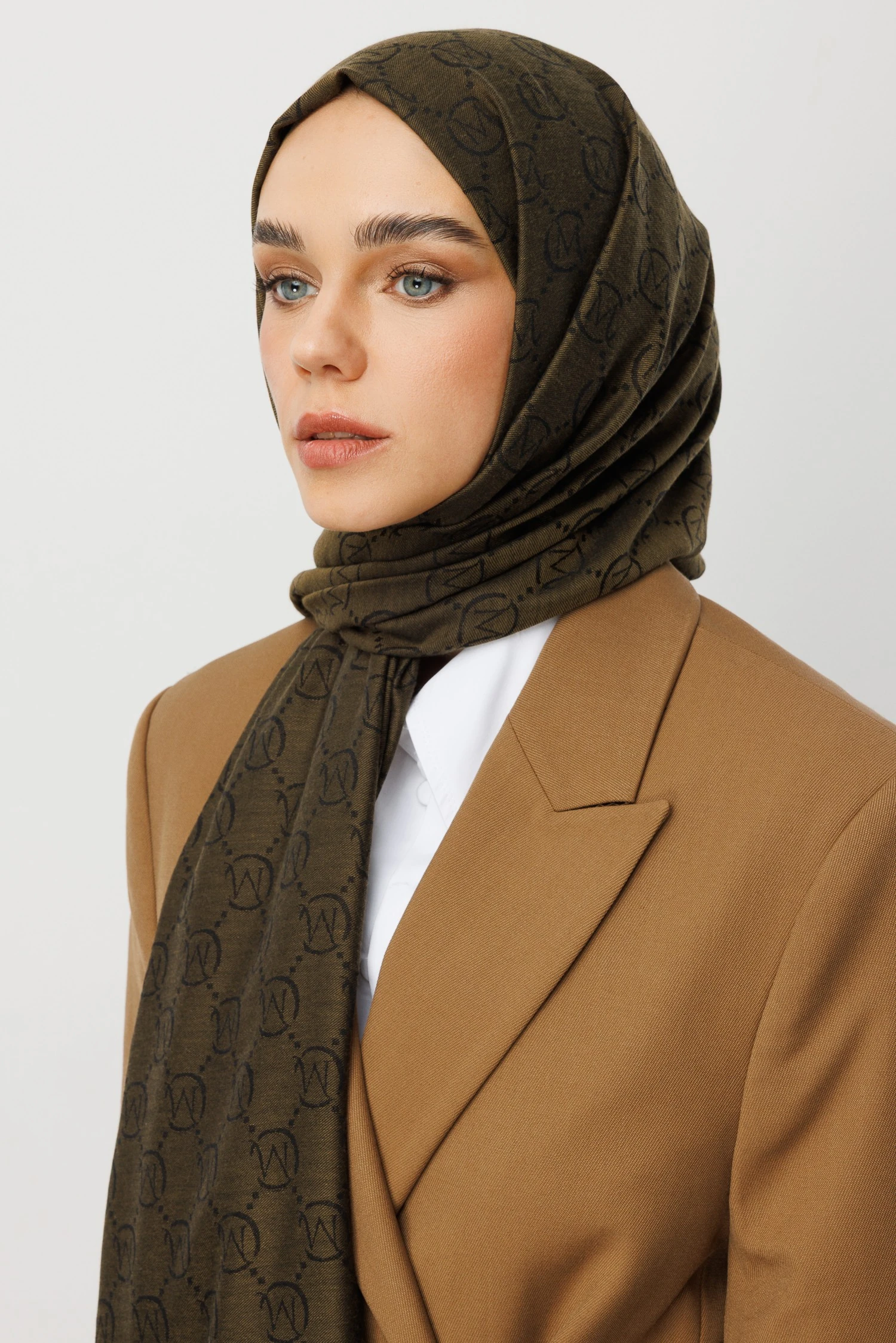 Wool Silk Shawl - Oil Green