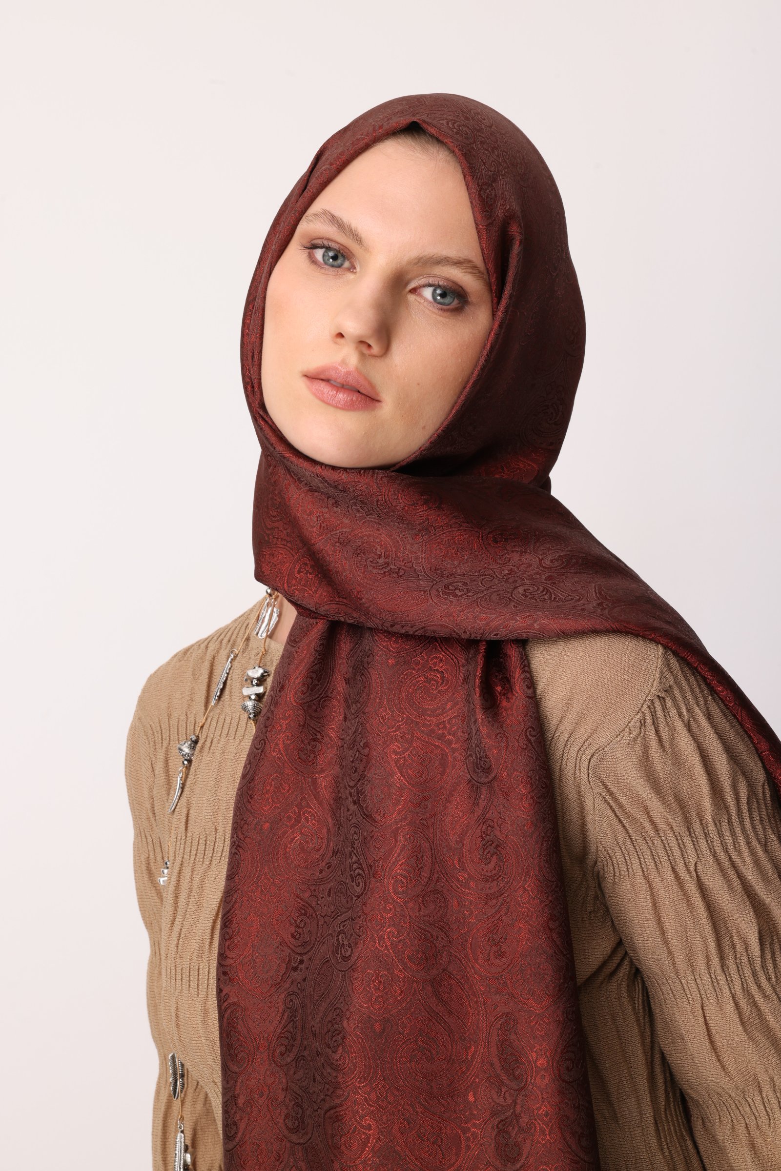 Moren Desen Shine Line Şal - Acı Kahve-Kahve