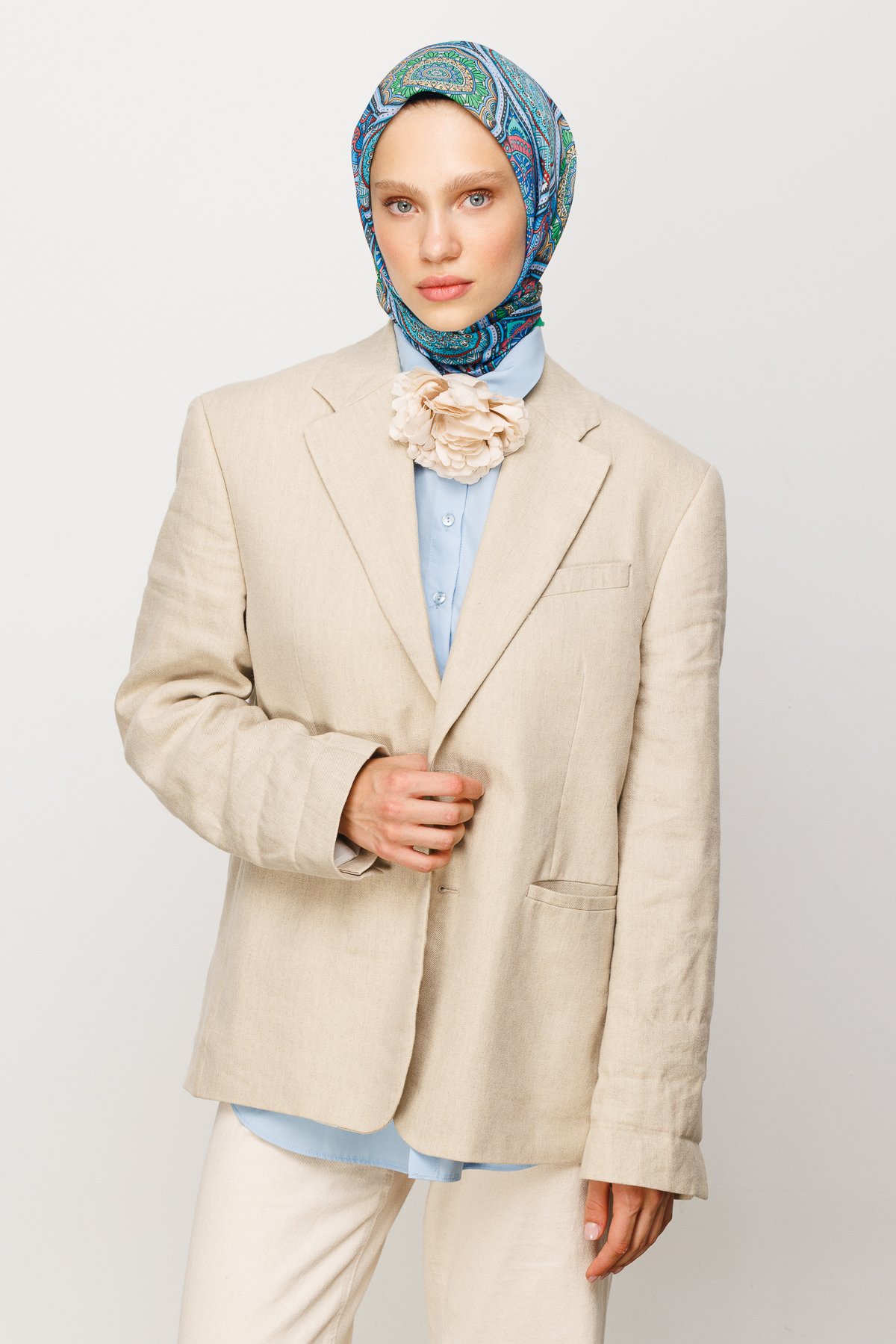 Ethnic Pattern Digital Soft Scarf - Water Green