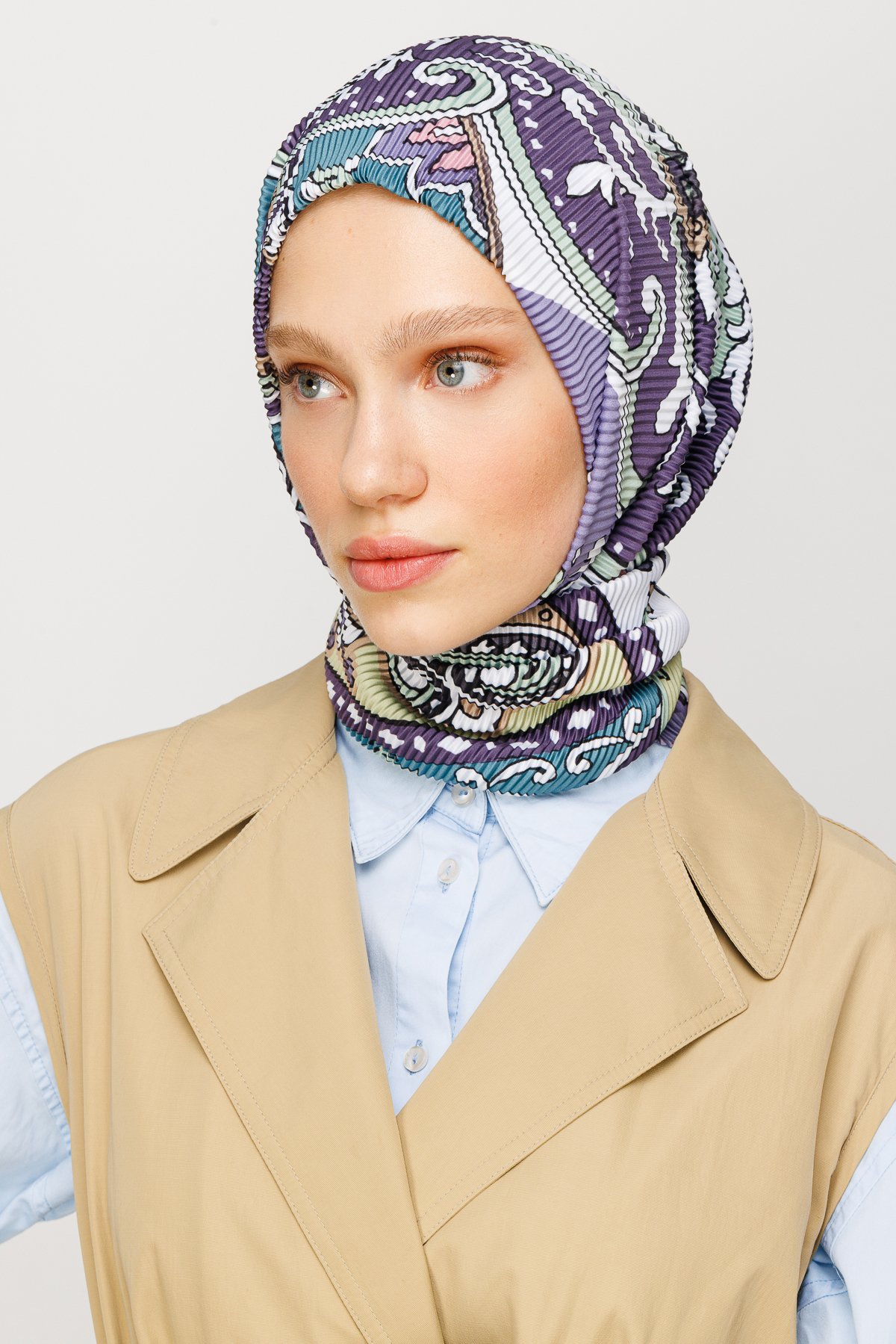 40 Patch Pattern Pleated Scarf - Lilac