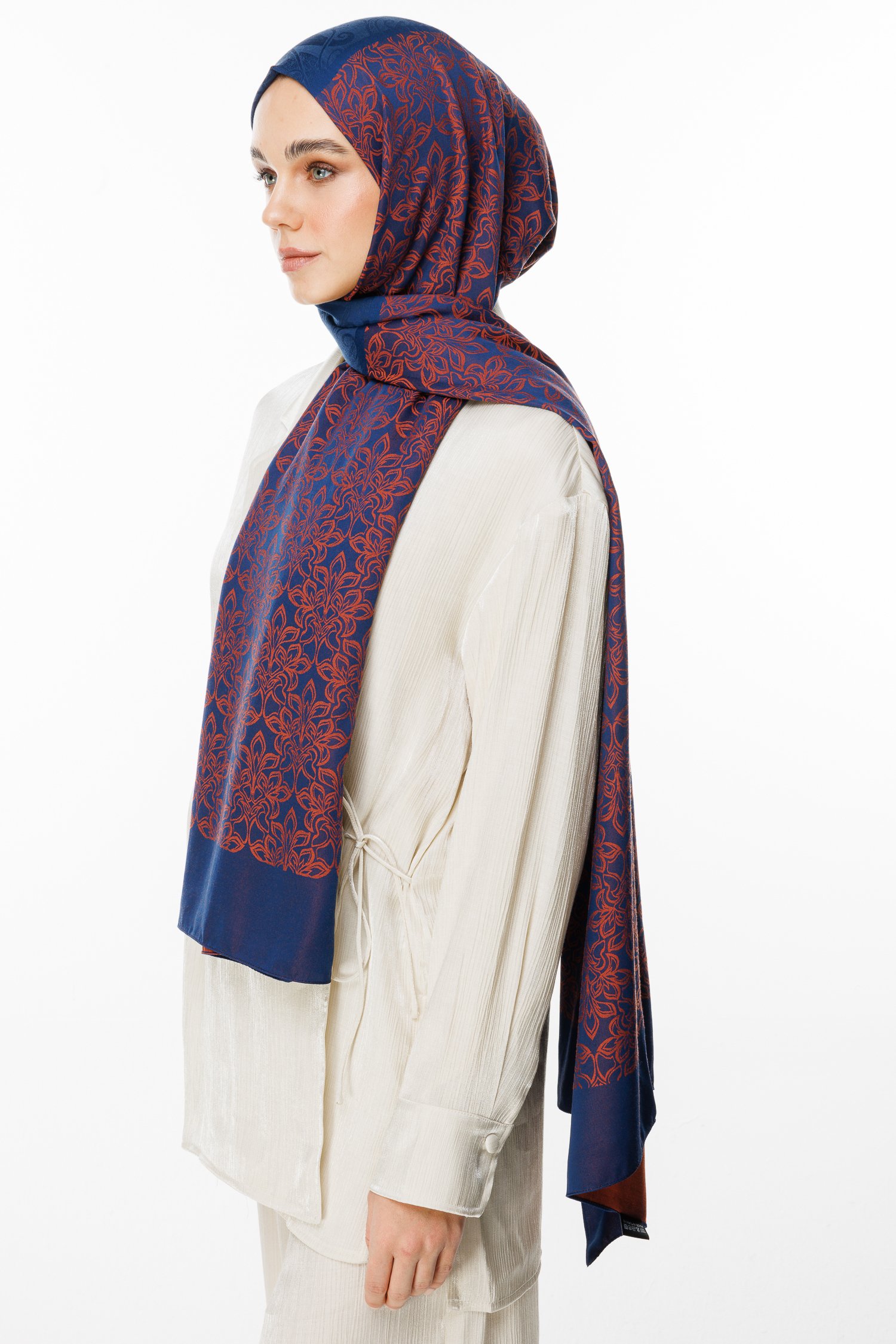 Nora Pattern Double-Sided Shawl - Navy Blue-Onion Skin