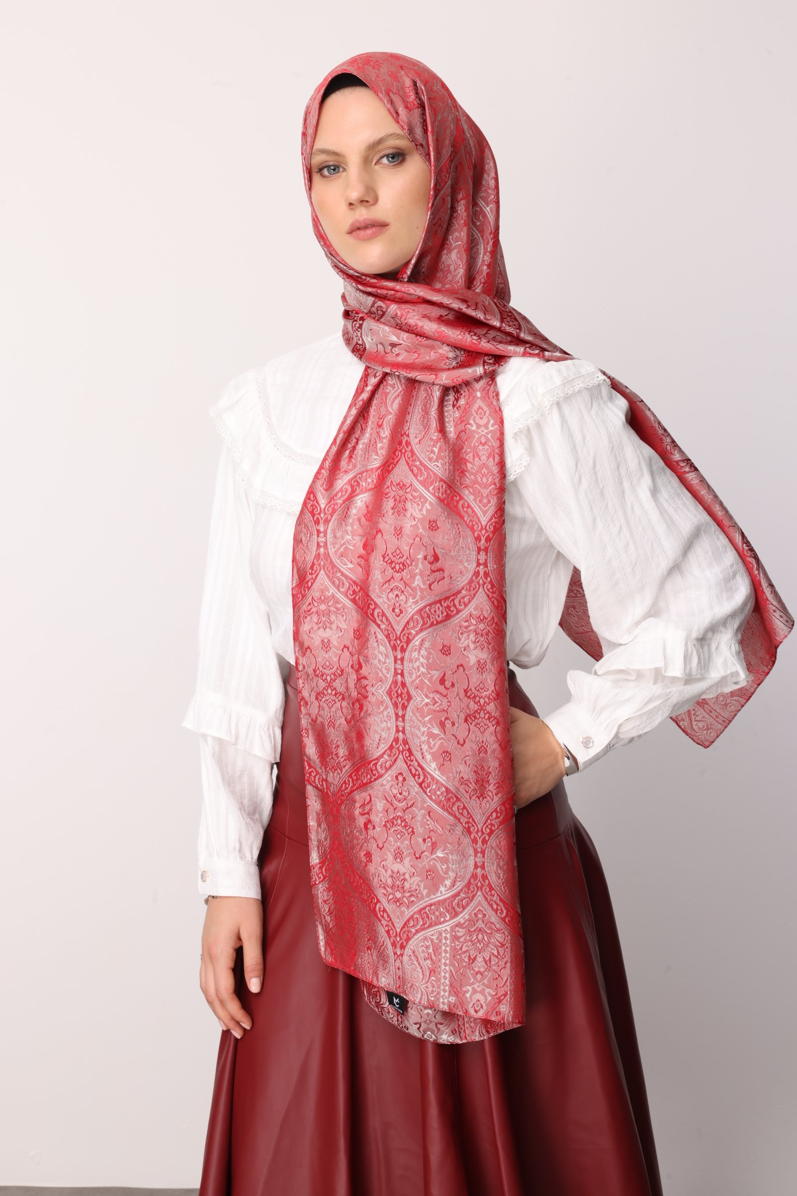 Soler Desen Shine Line Şal - Bordo-Mint Yeşili