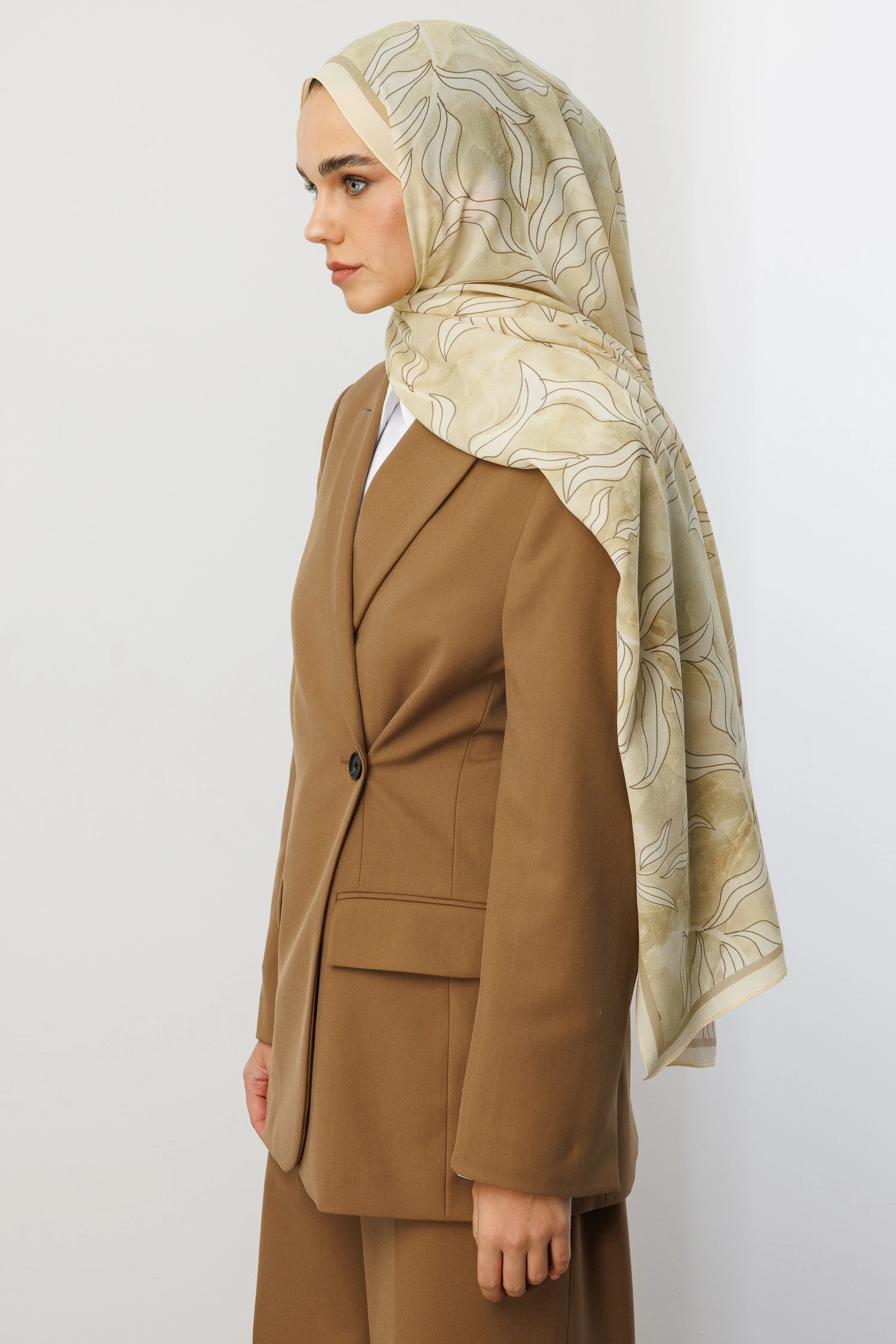 Frond Pattern Hebei Silk Shawl - Cream