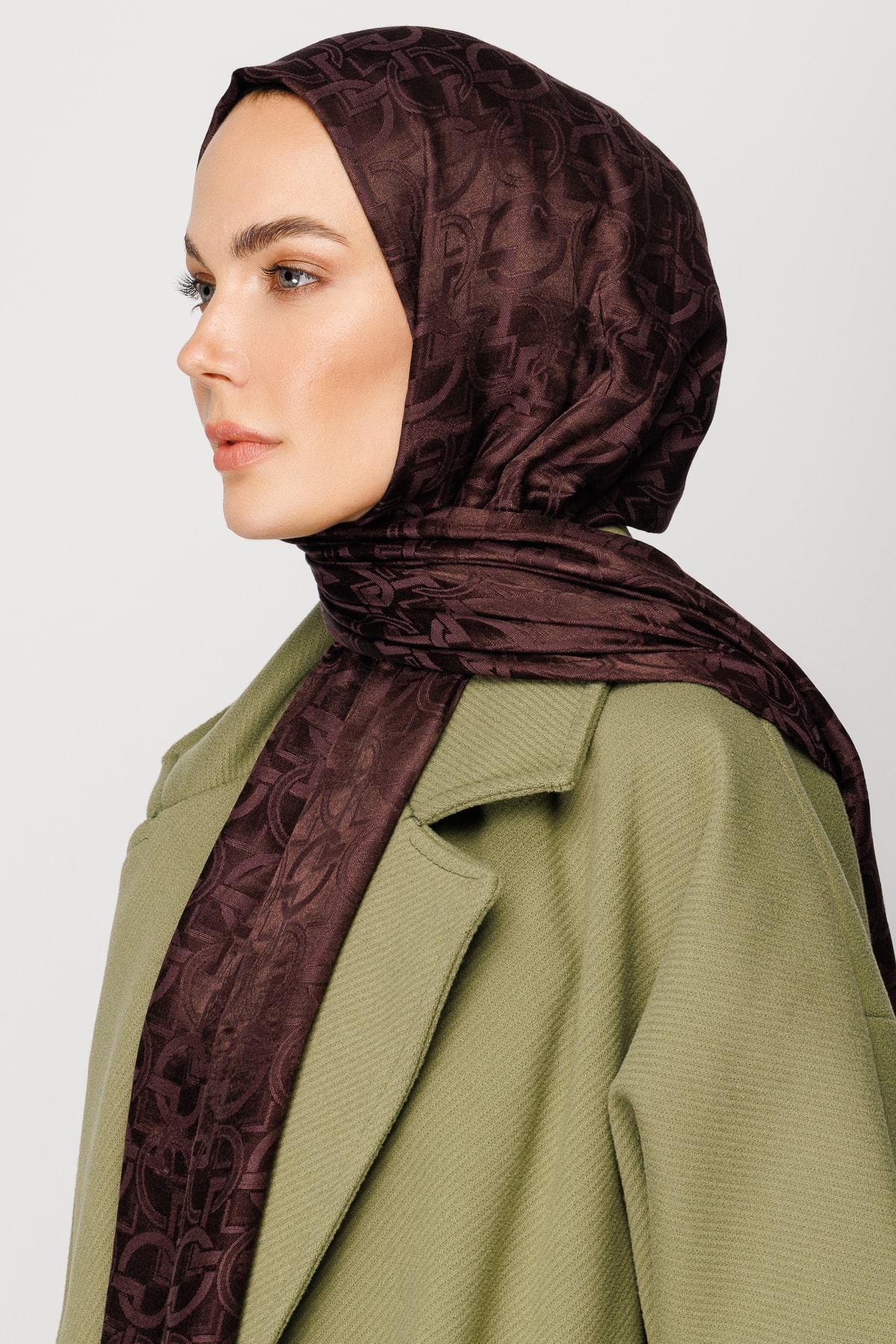 Longar Pattern Shiny Jacquard Shawl - Bitter Coffee
