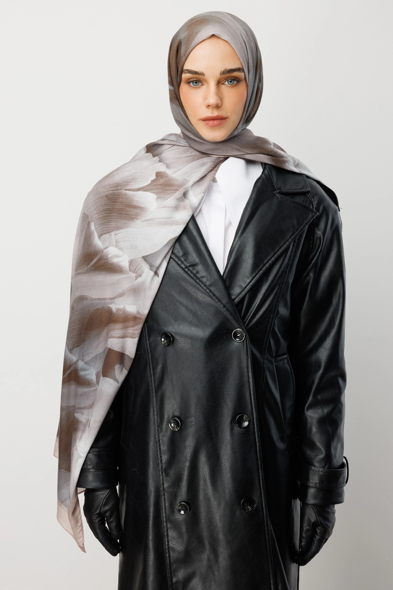 Fleur Desen Rami Şal - Vizon