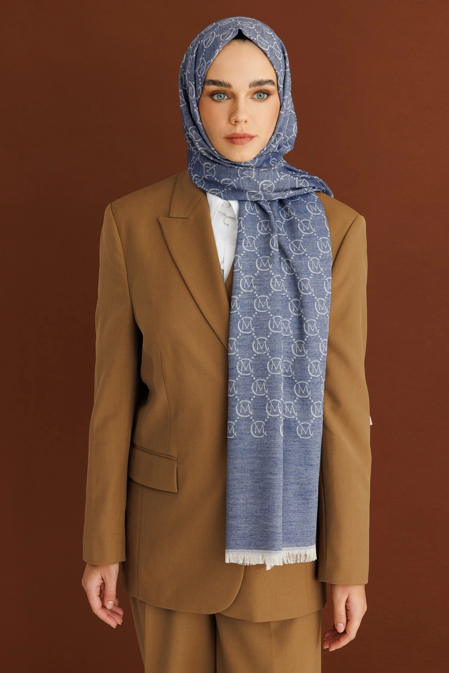 Yün İpek Şal - Gök Mavisi