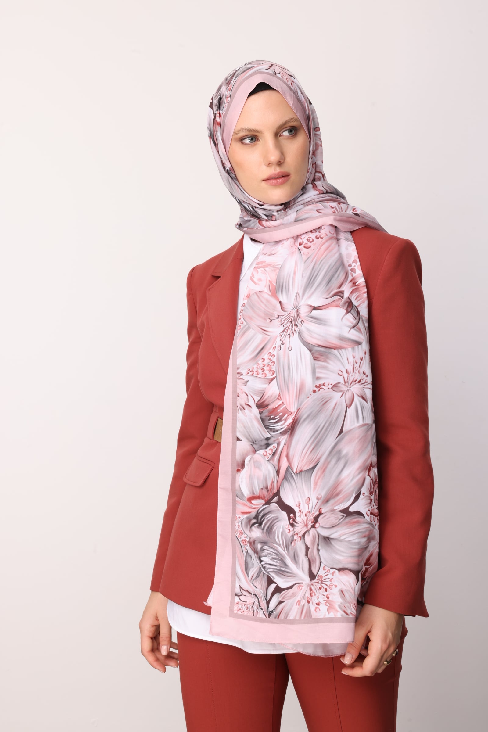 Larin Patterned Cotton Shawl - Powder