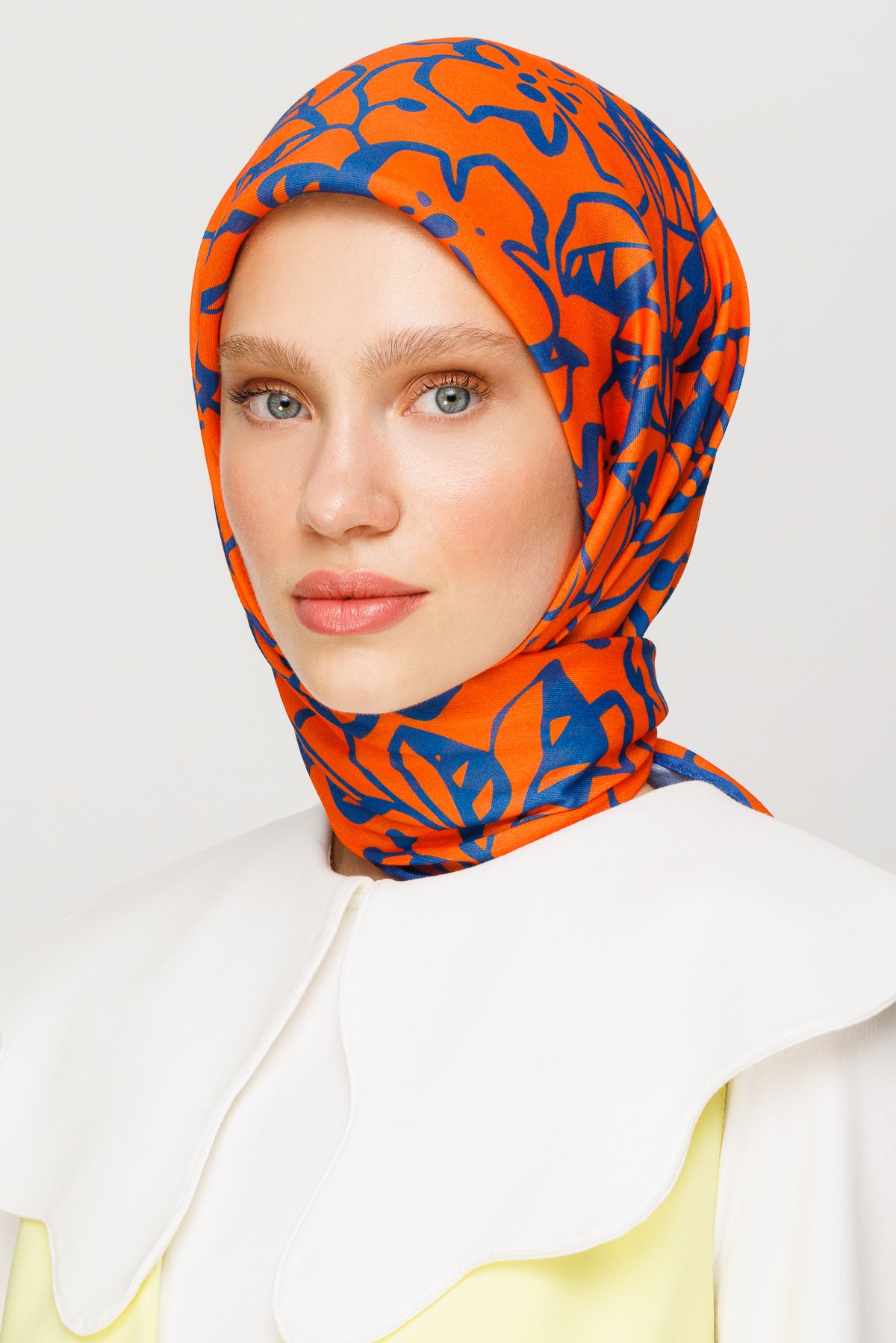 Floral Desen Dijital Soft Eşarp - Turuncu