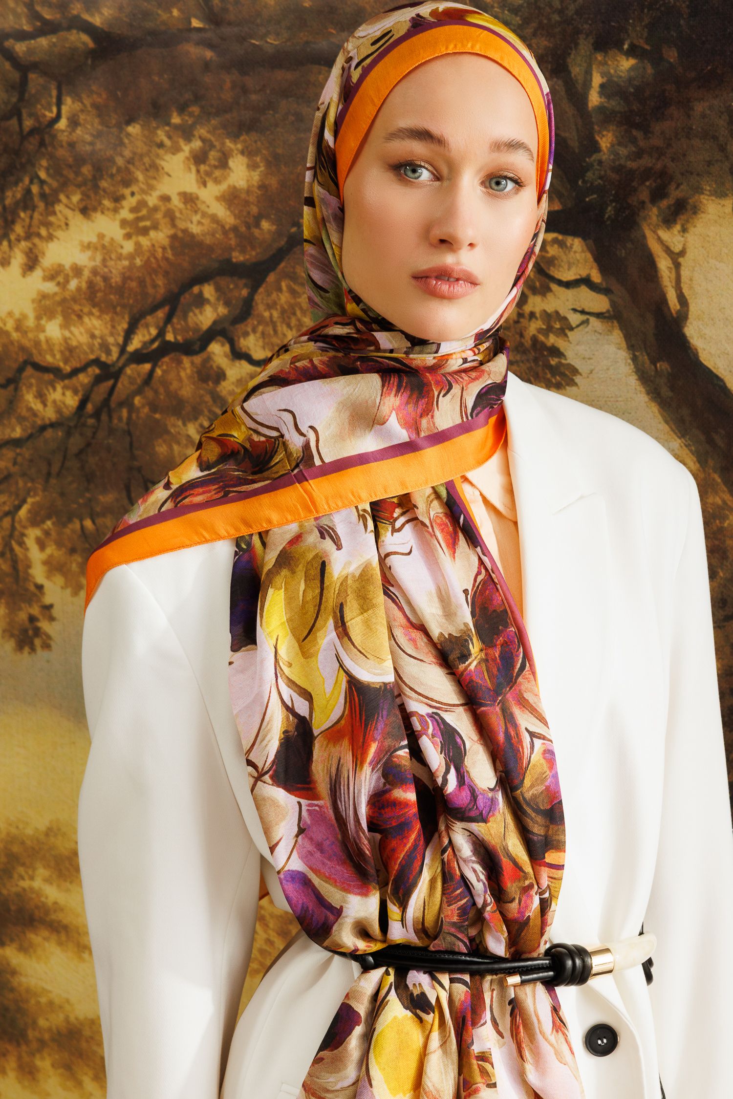 Patterned Cotton Shawl - Turuncu