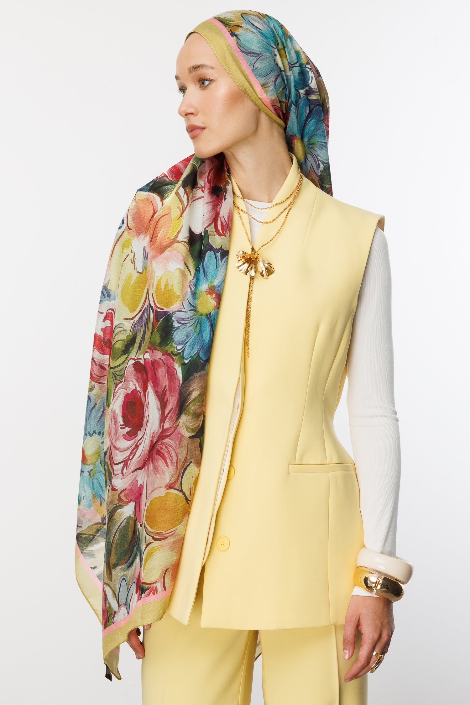 Patterned Cotton Shawl - Apricot