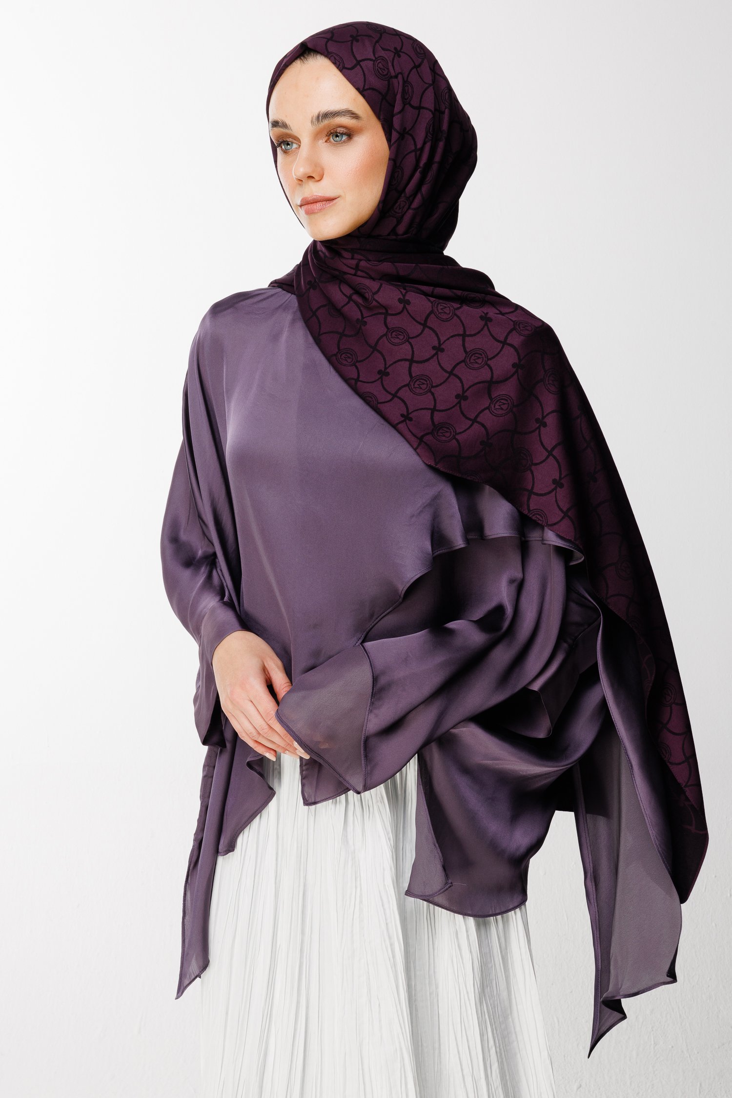 Marrakech Pattern Double-Sided Shawl - Purple-Black