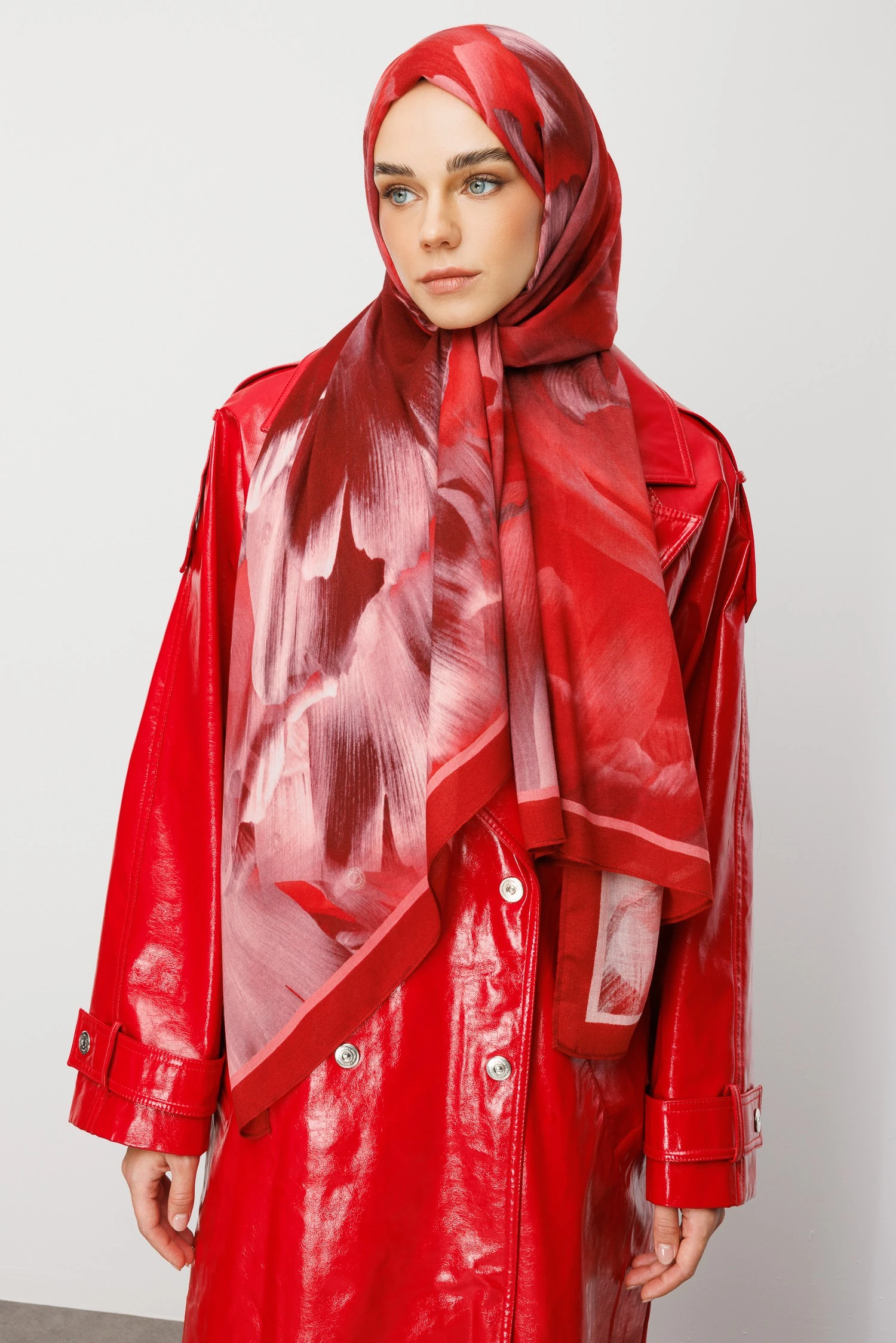 Fleur Desen Rami Şal - Burgundy