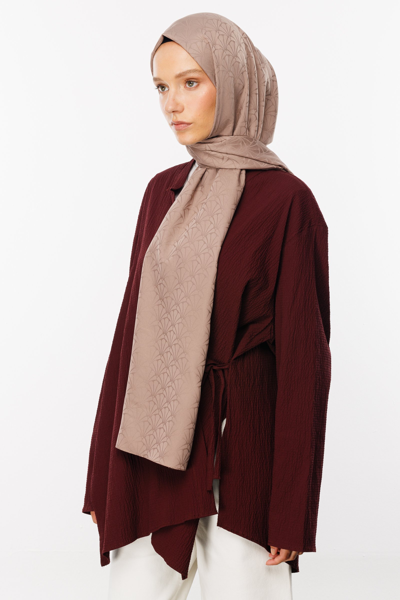 Lotus Pattern Silk Jacquard Shawl - Canyon