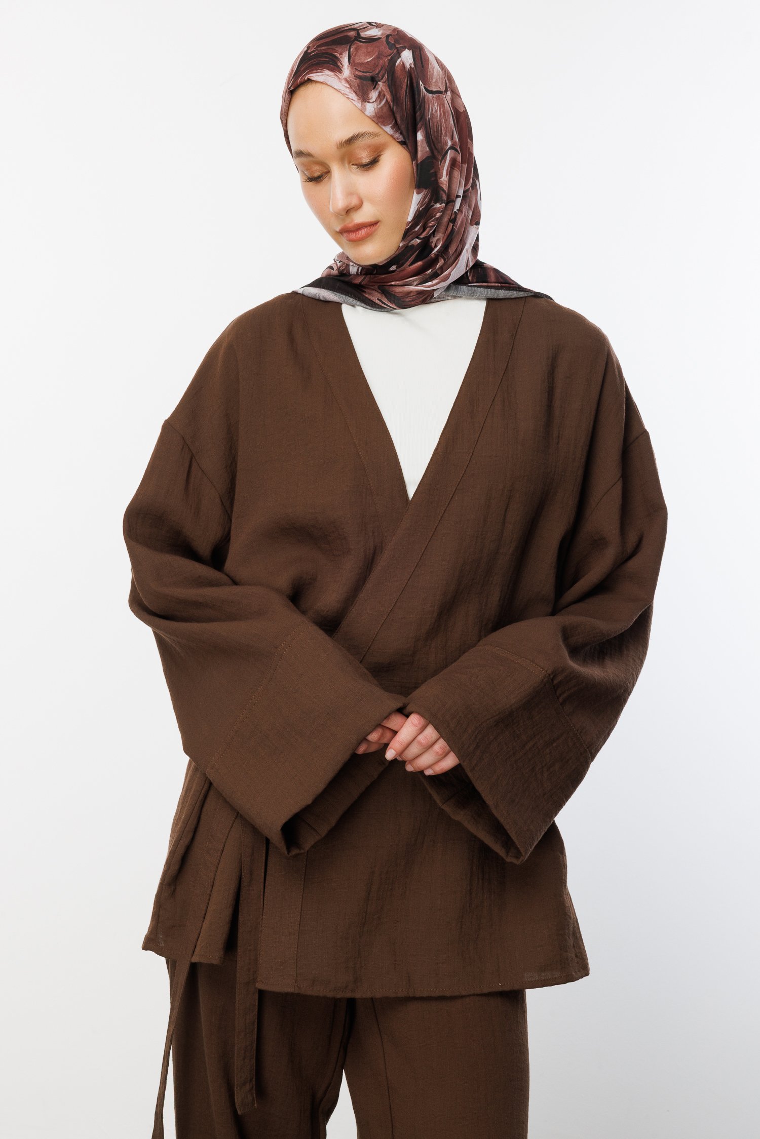Patterned Cotton Shawl - Brown