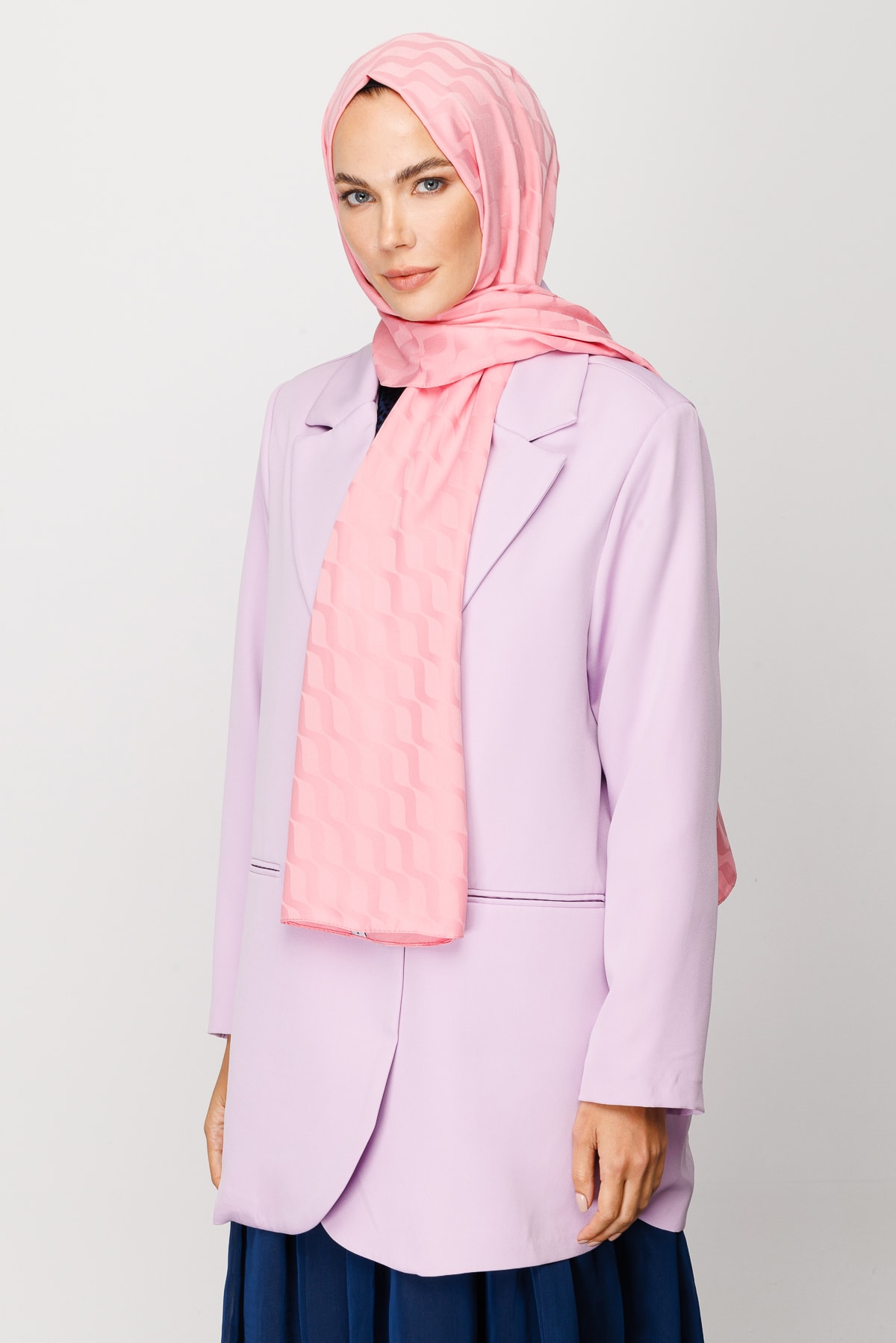 Dalga Desen İpeksi Jakar Şal - Şeker Pembe
