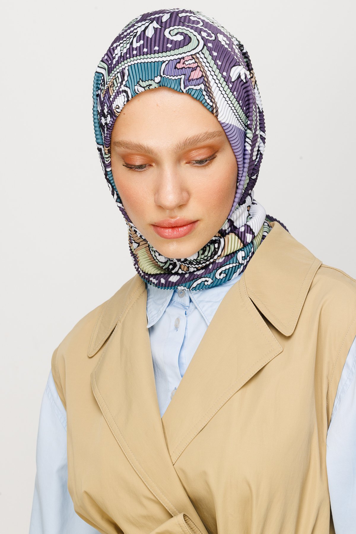 40 Patch Pattern Pleated Scarf - Lilac