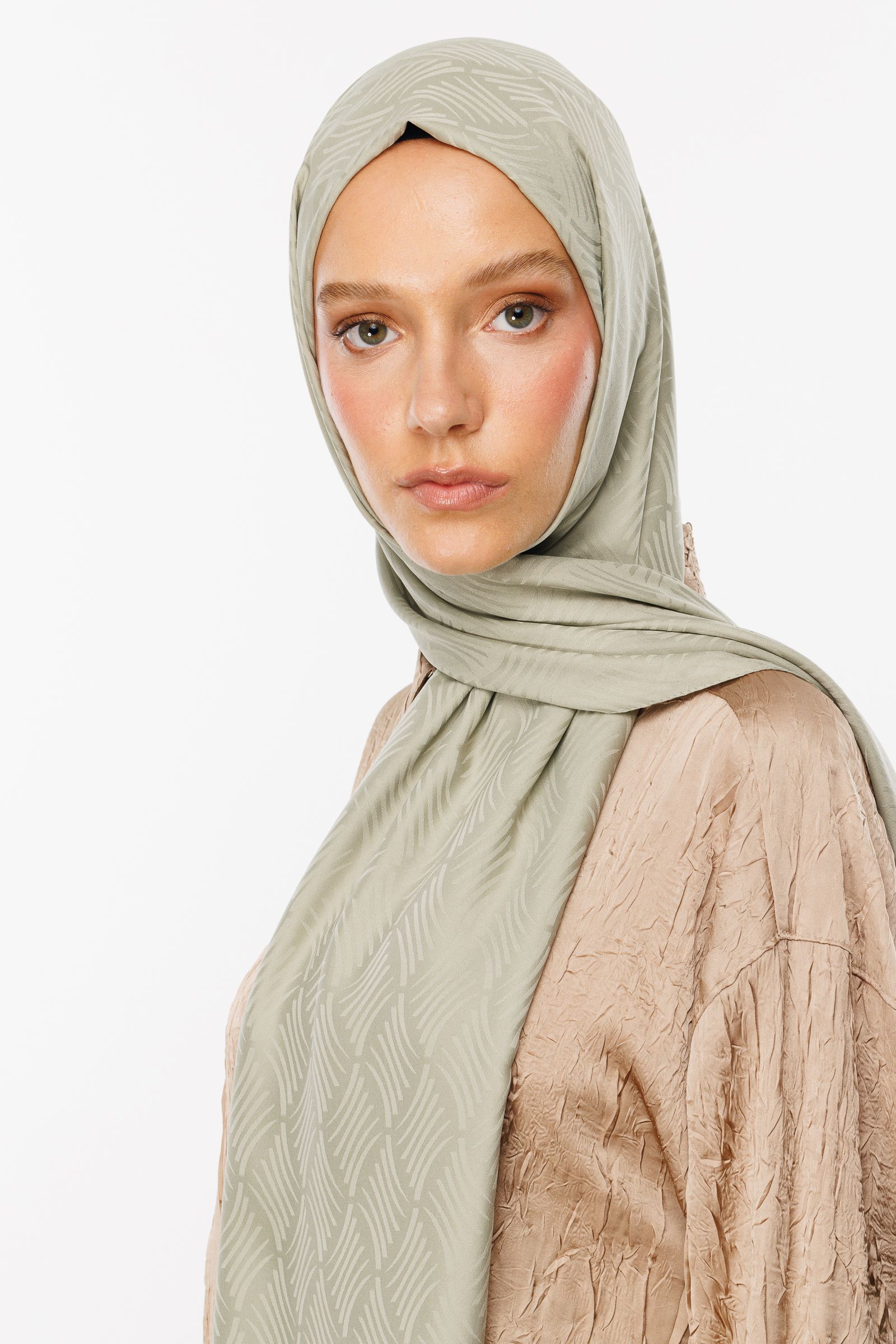 Aura Pattern Silk Jacquard Shawl - Sage