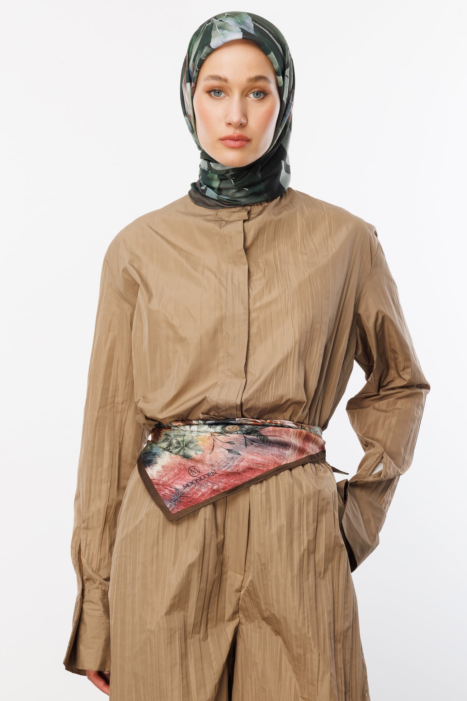 Lorya Pattern Cotton Scarf - Khaki