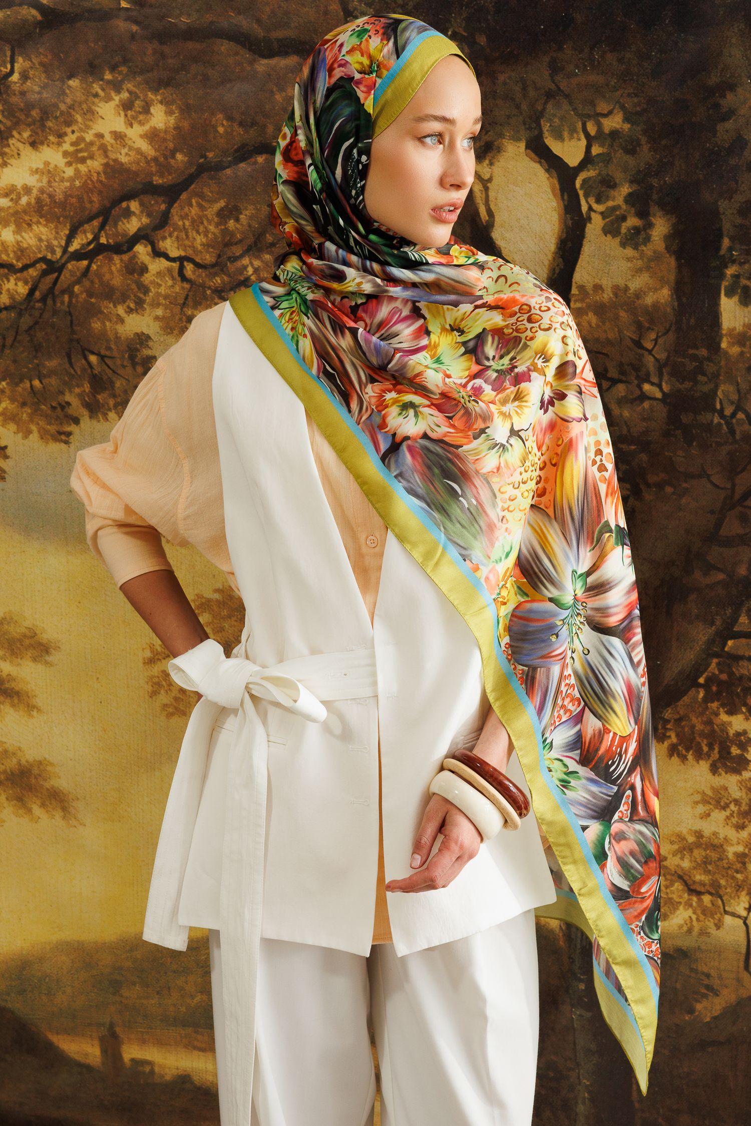 Larin Patterned Cotton Shawl - Pistachio Green