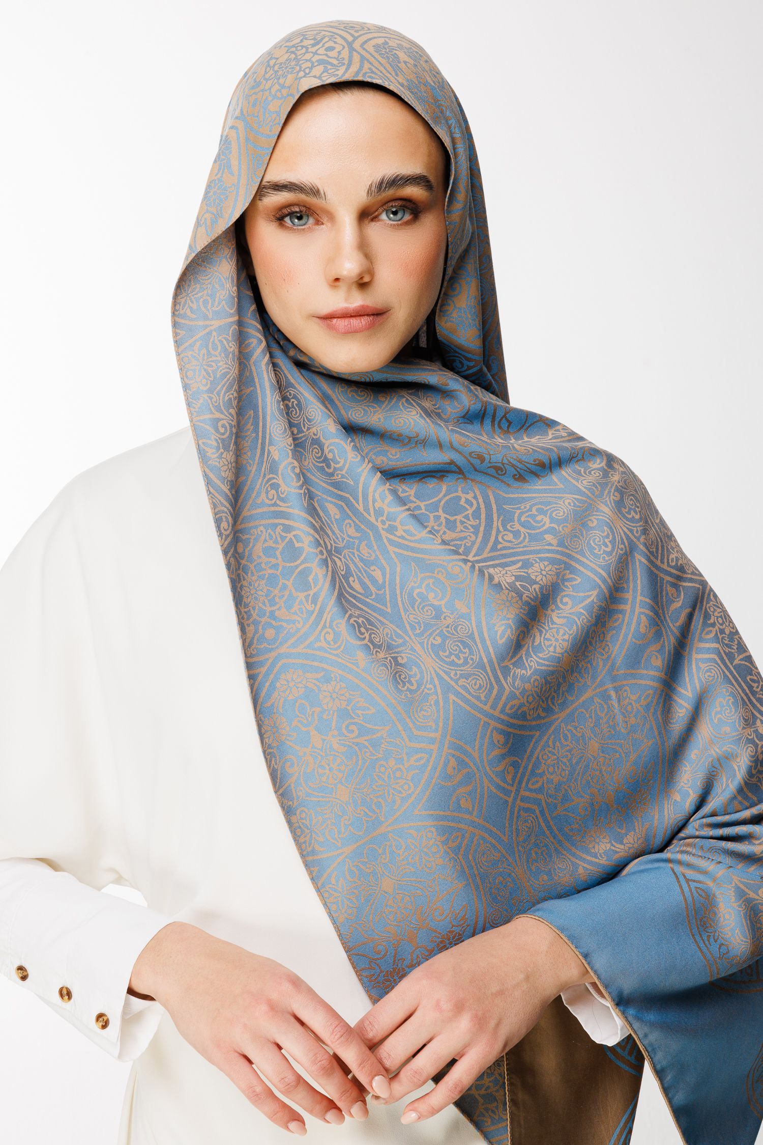 Marrakech Double Sided Shawl - Mink-Turquoise
