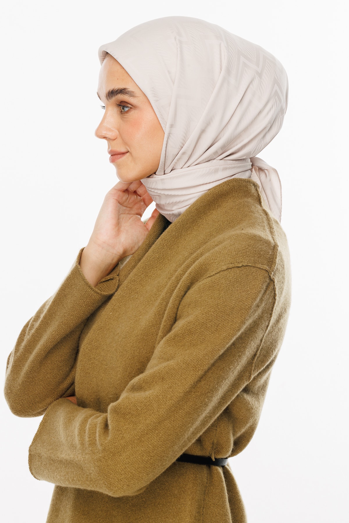 Viora Pattern Silky Jacquard Scarf - Stone Color