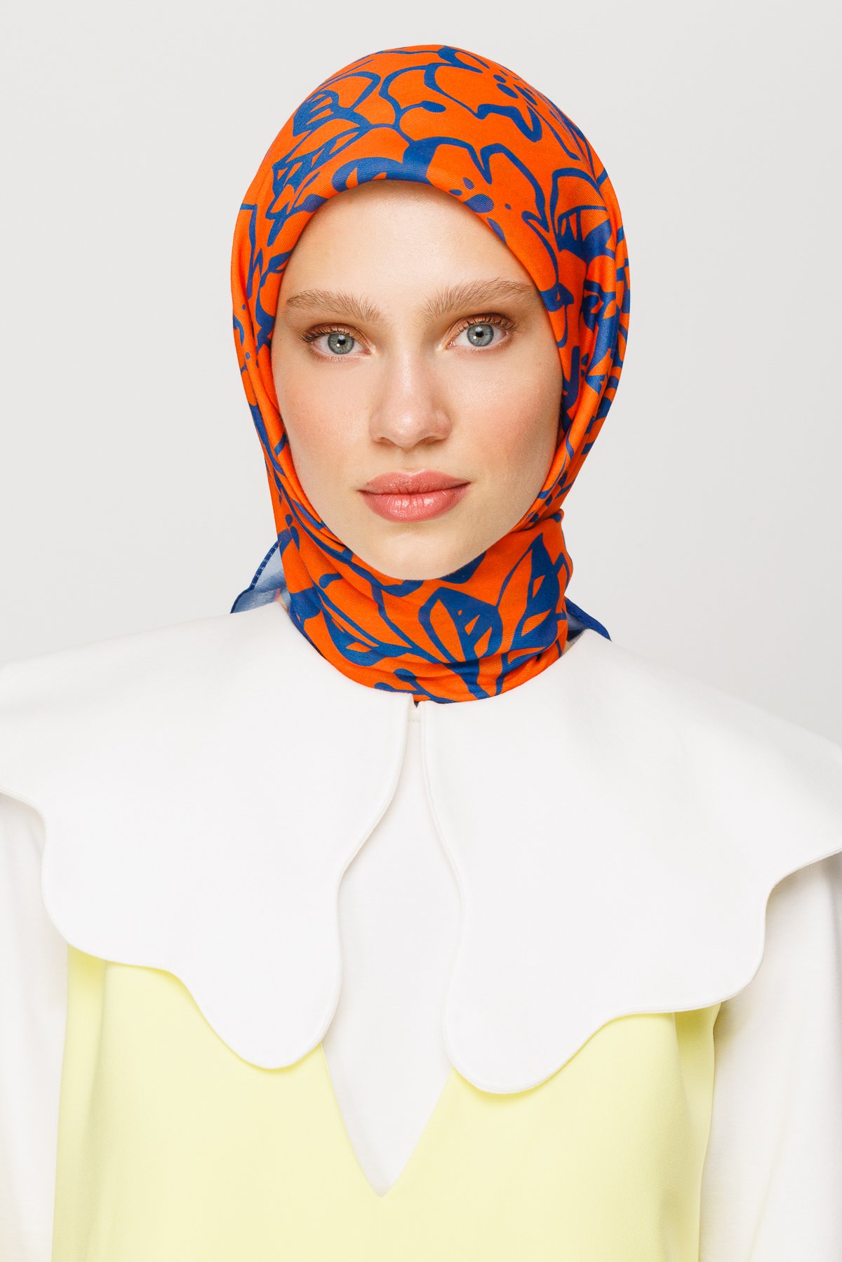 Floral Desen Dijital Soft Eşarp - Turuncu