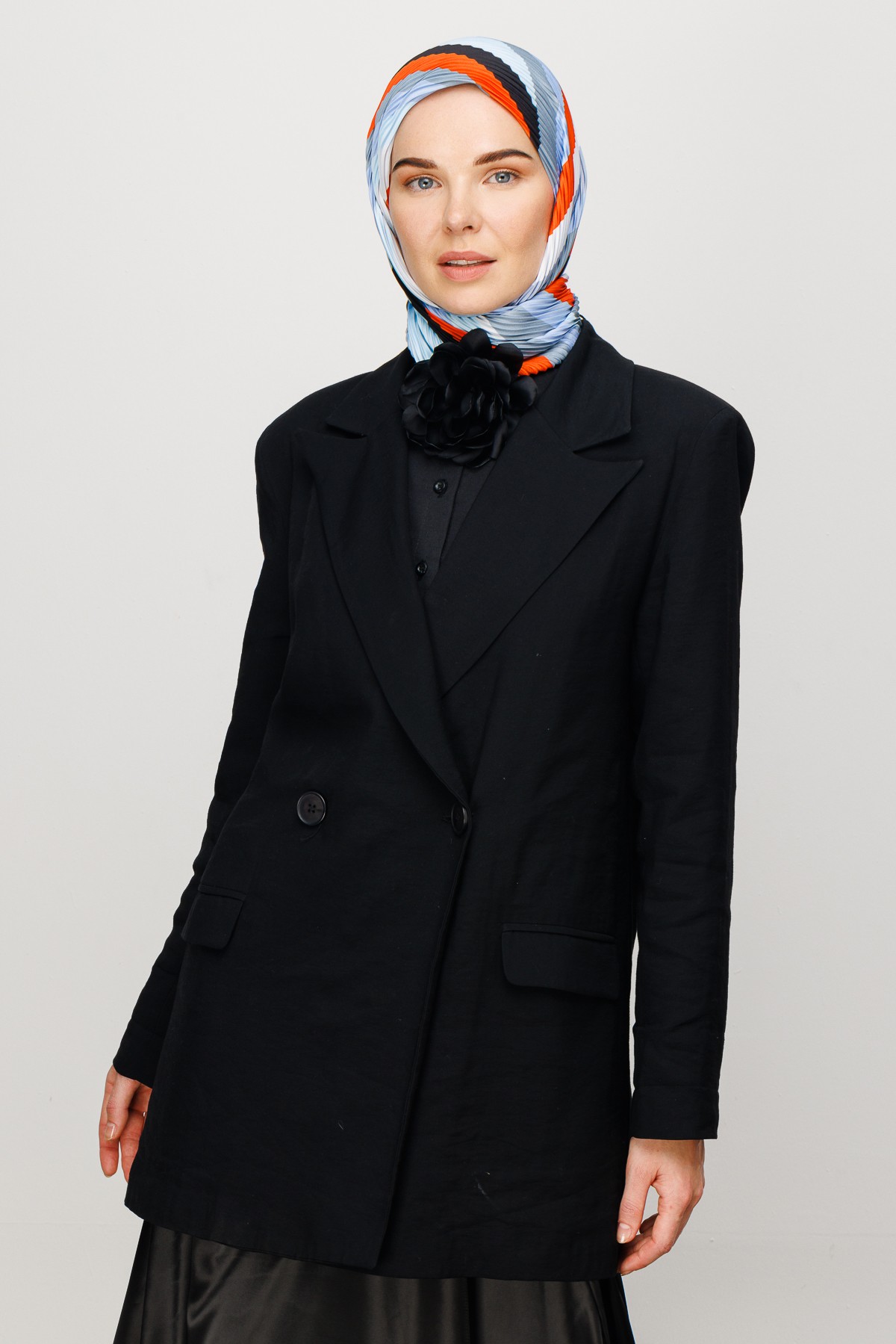 Akra Pattern Pleated Scarf - Turuncu