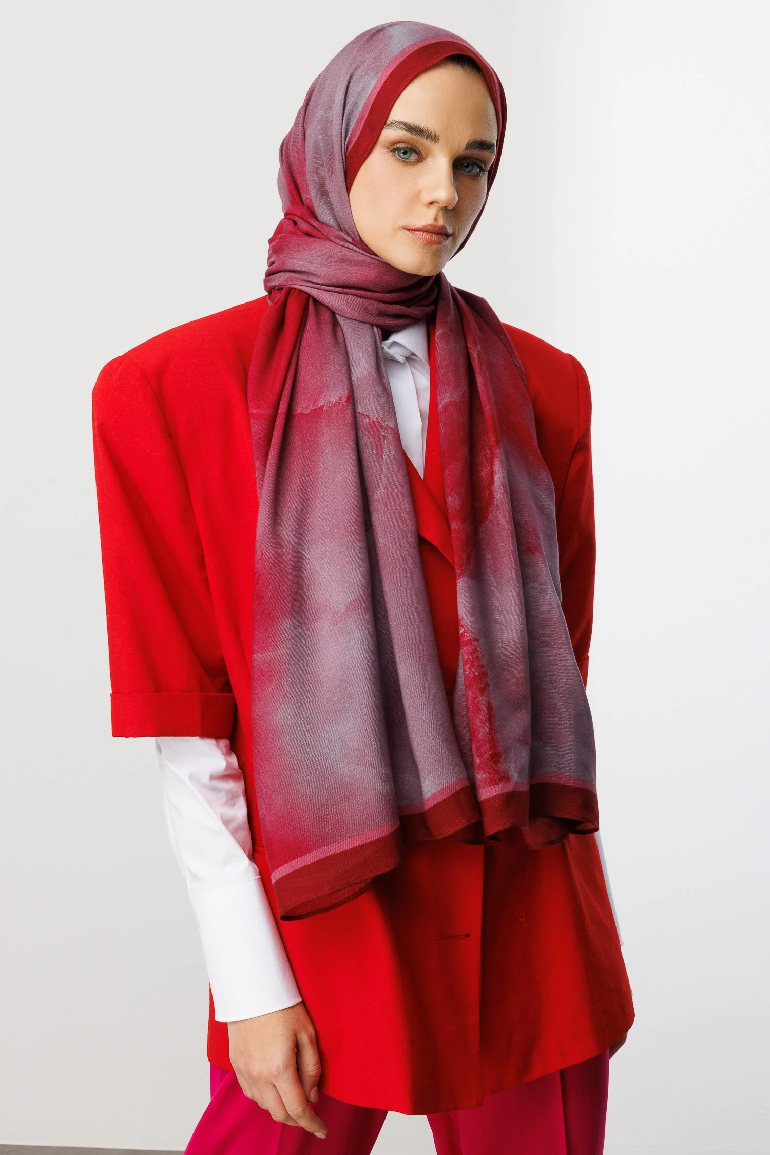 Moreal Desen Rami Şal - Burgundy