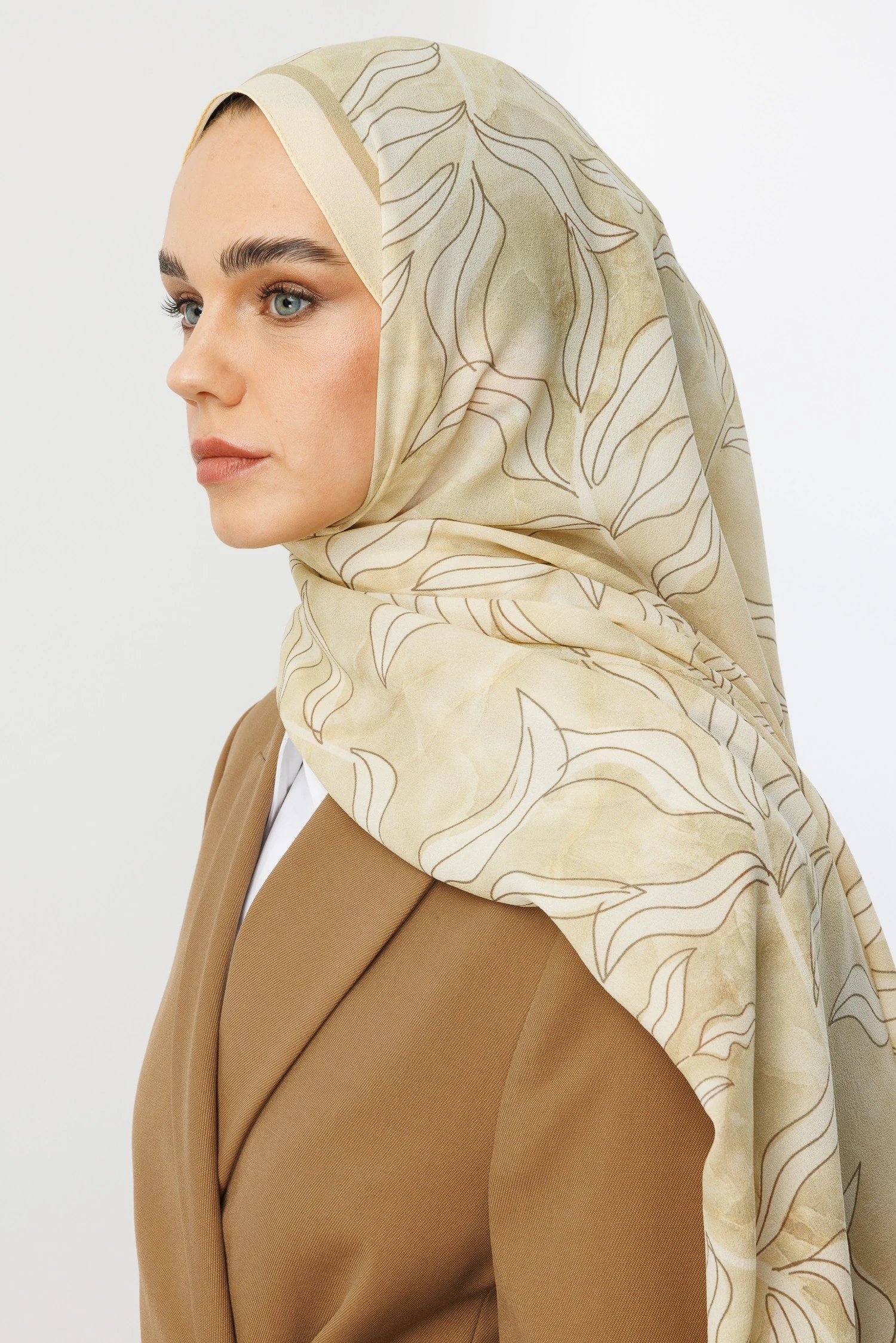 Frond Pattern Hebei Silk Shawl - Cream