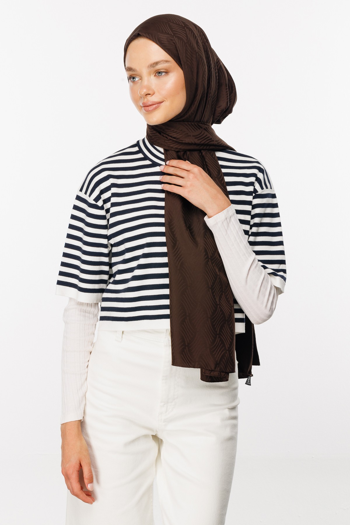 Aura Pattern Silk Jacquard Shawl - Bitter