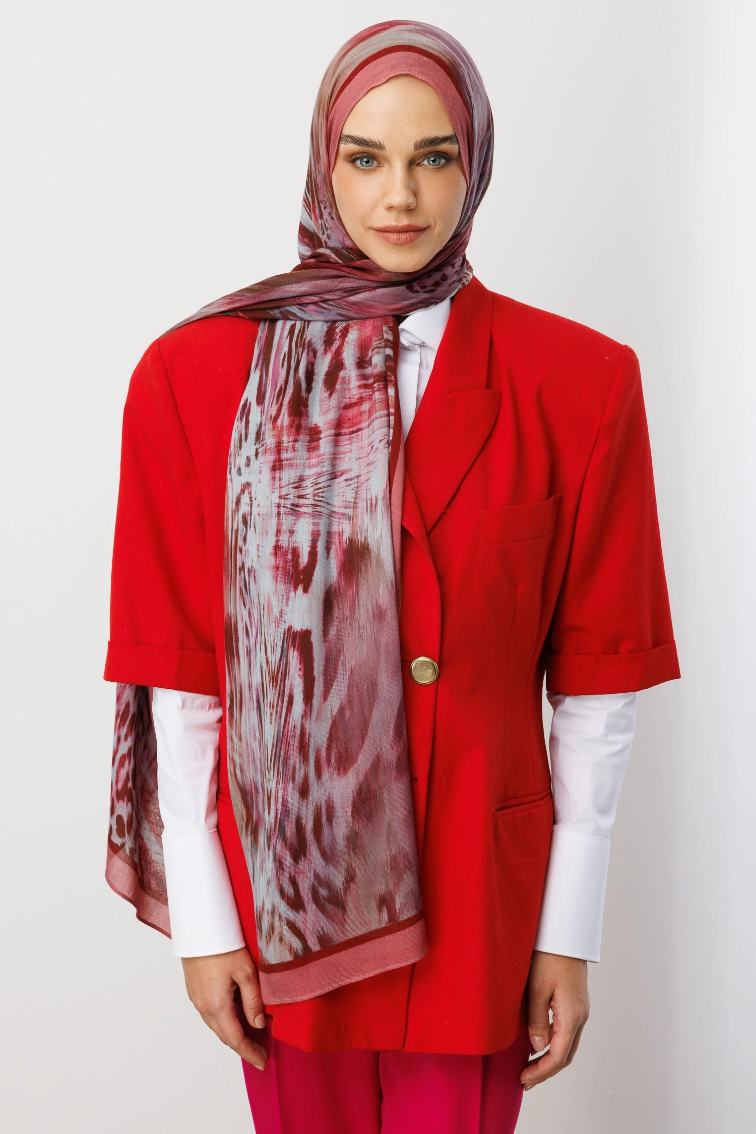 Leopar Desen Rami Şal - Burgundy