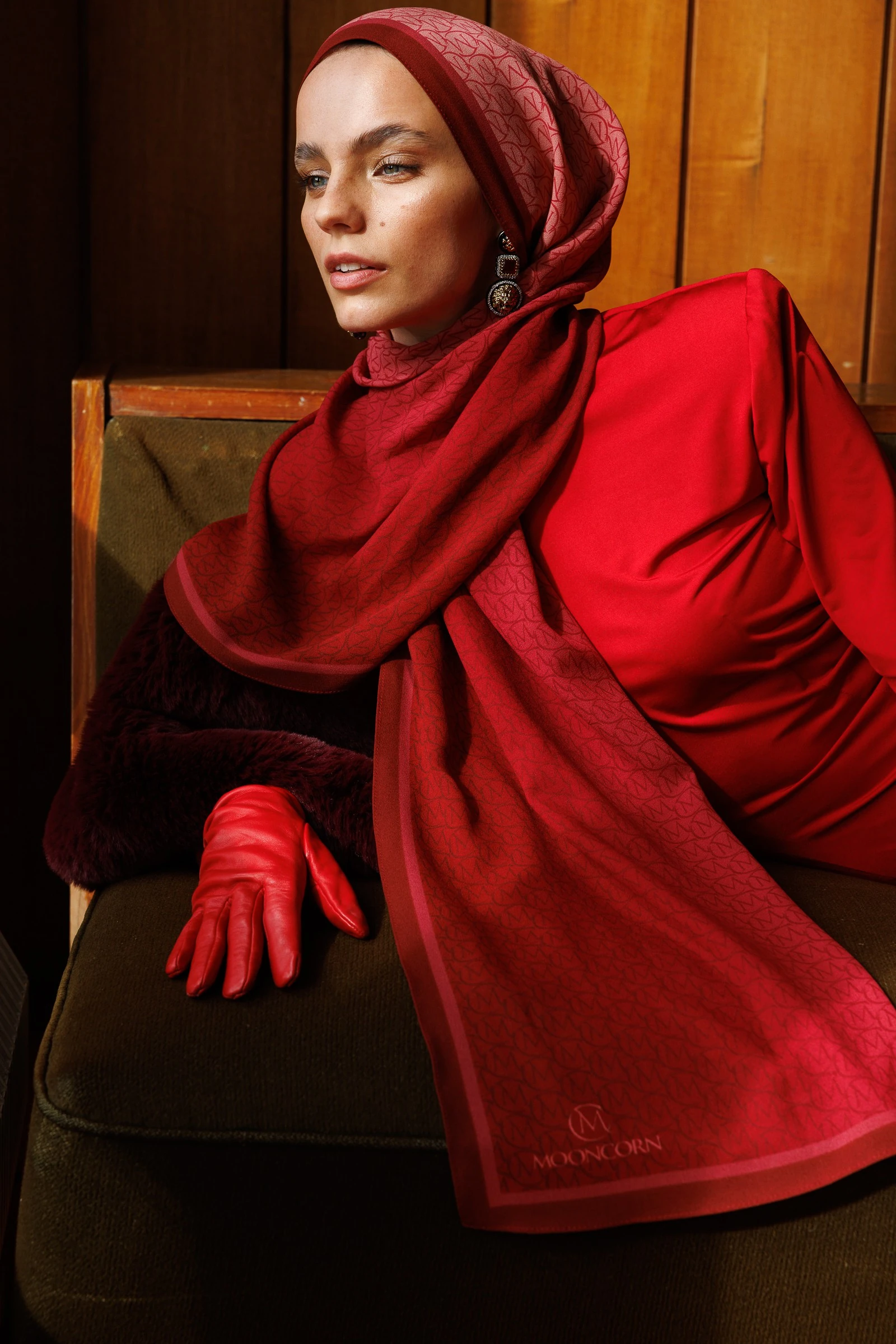 Monogram Hebei Silk Shawl - Burgundy