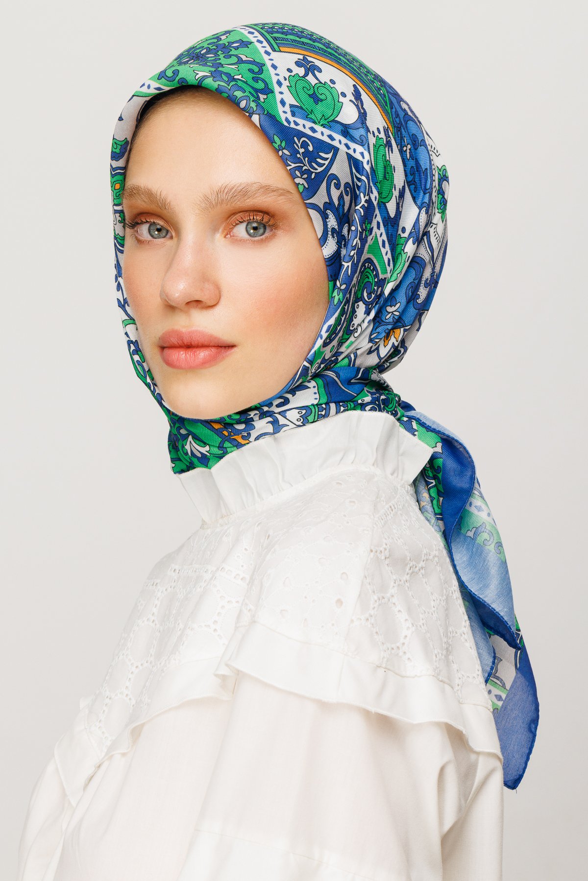 40 Patch Pattern Digital Soft Scarf - İndigo