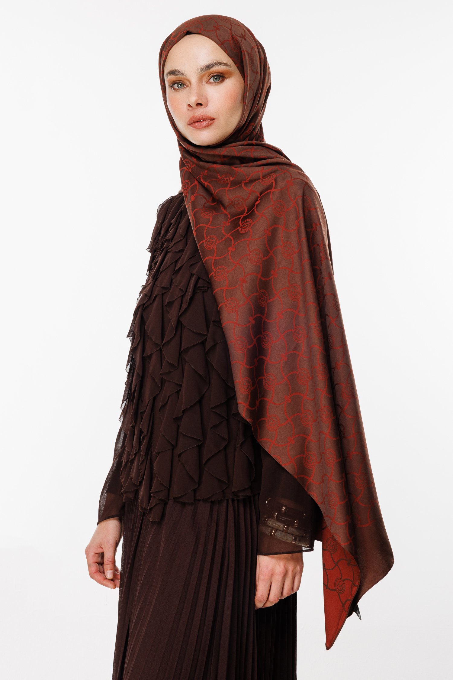 Marrakech Pattern Double-Sided Shawl - Bitter Coffee-Coffee