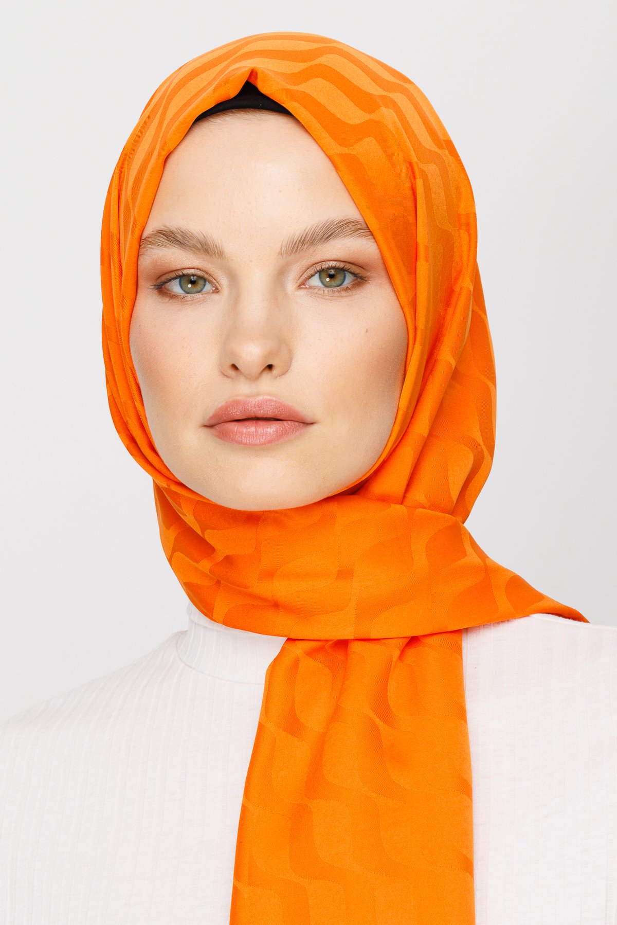 Wave Pattern Silky Jacquard Shawl - Turuncu