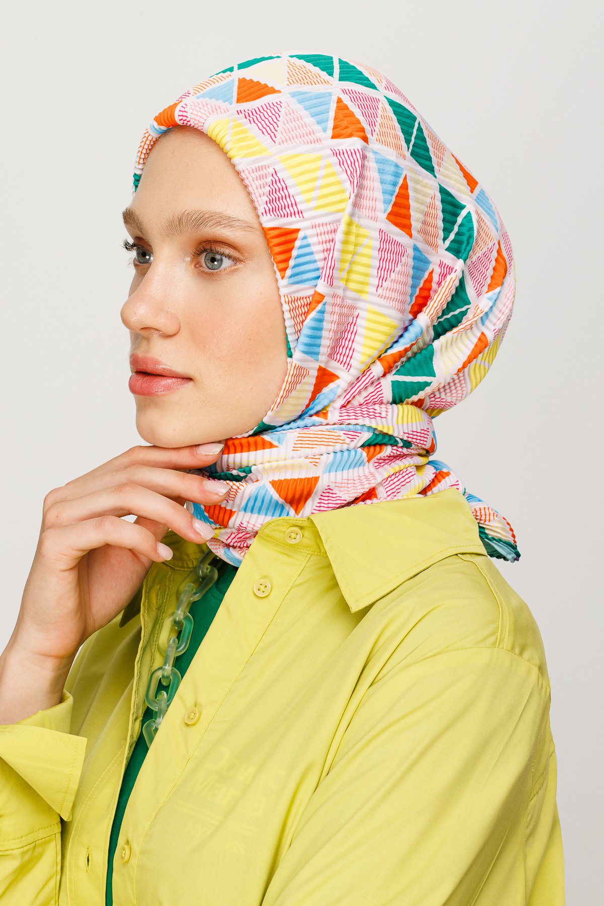 Prism Pattern Pleated Scarf - Benetton Green