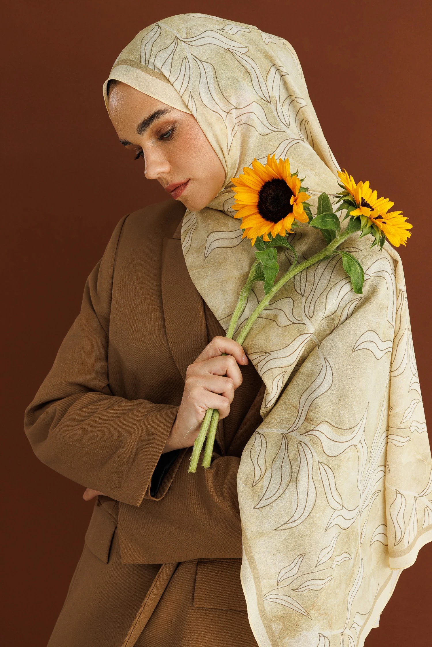 Frond Pattern Hebei Silk Shawl - Cream