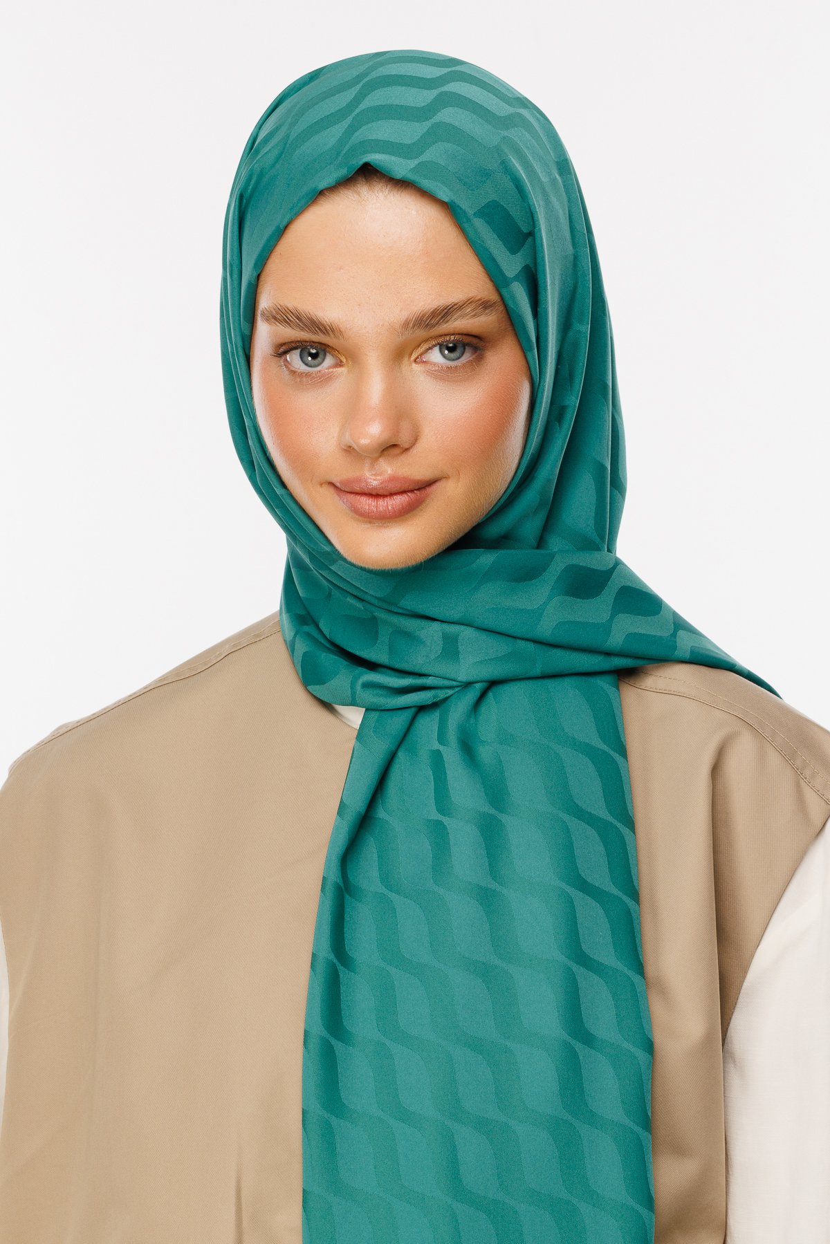 Wave Pattern Silky Jacquard Shawl - Mint Green