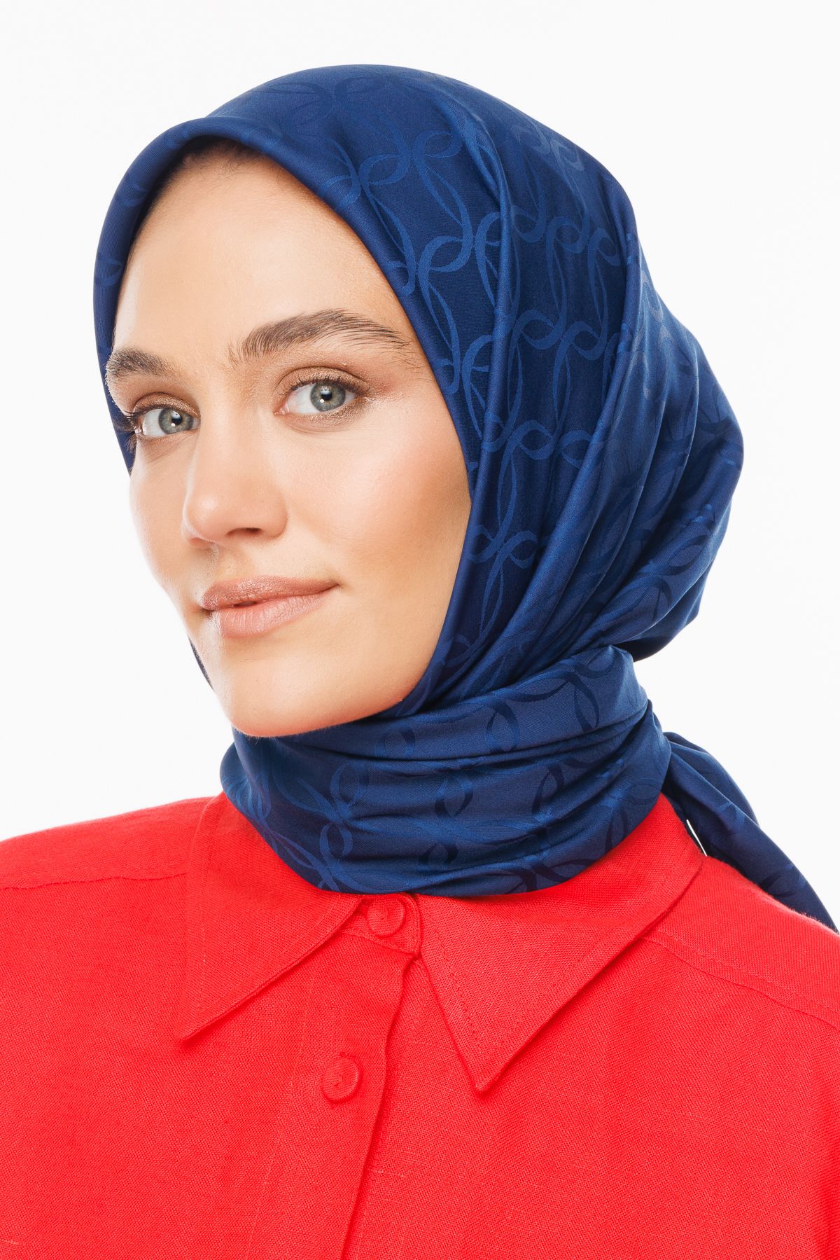 London Pattern Silky Jacquard Scarf - Navyblue