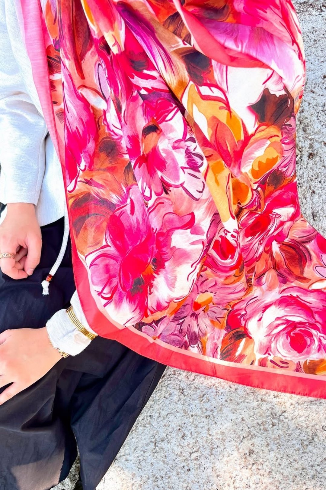Patterned Cotton Shawl - Salmon