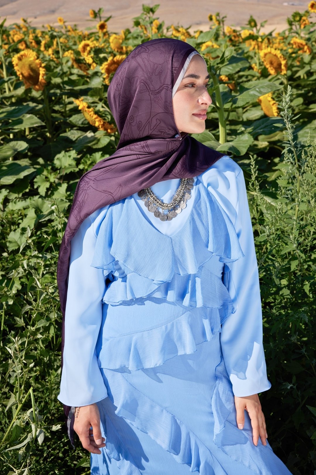 Yekta Desen Sakura İpek Şal - Burgundy