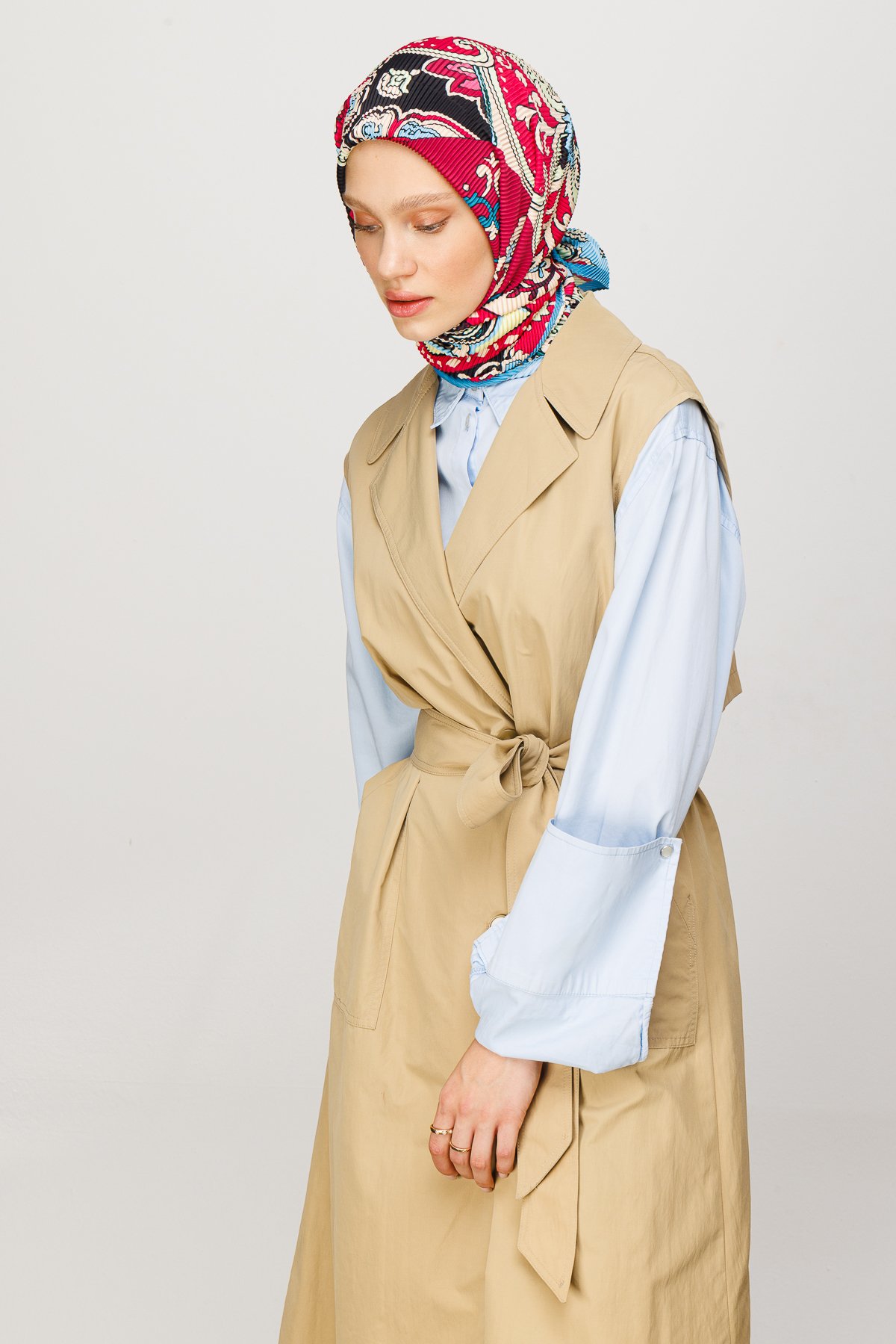 40 Patch Pattern Pleated Scarf - Cherry Bruise