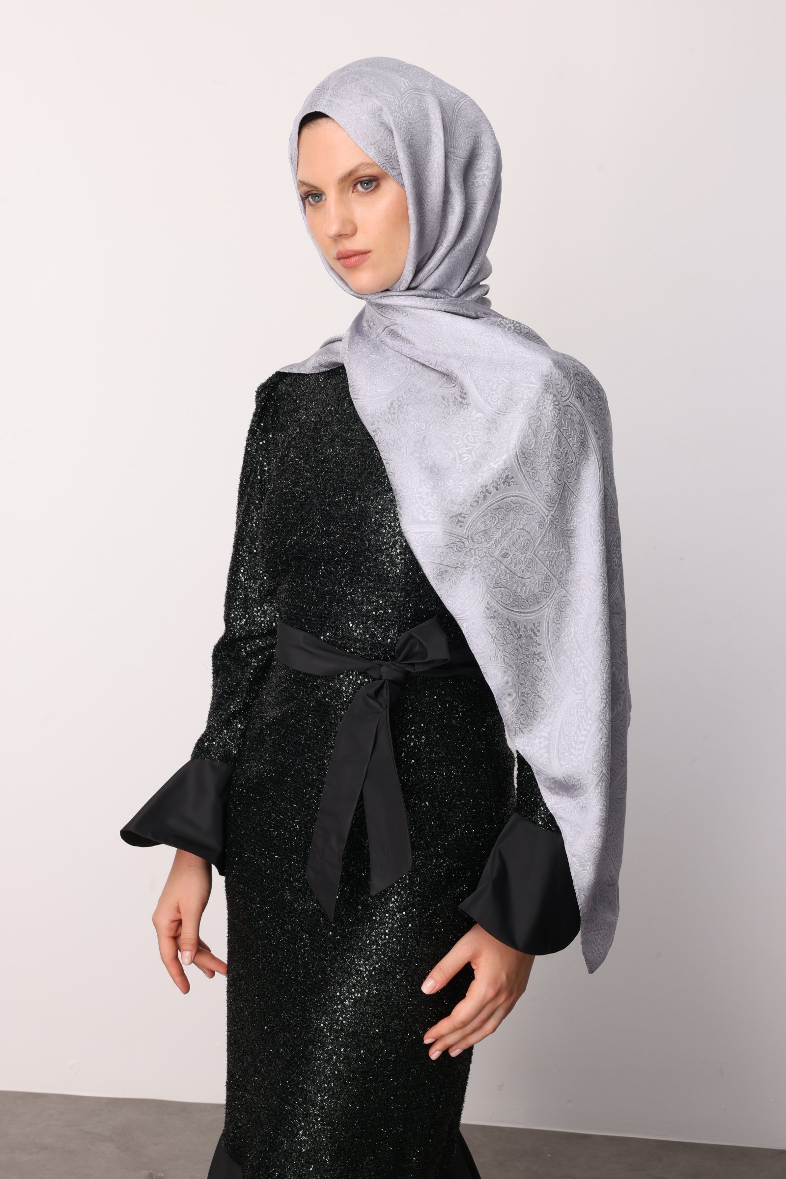 Shline Line Viscose Shawl - Gray-Gray