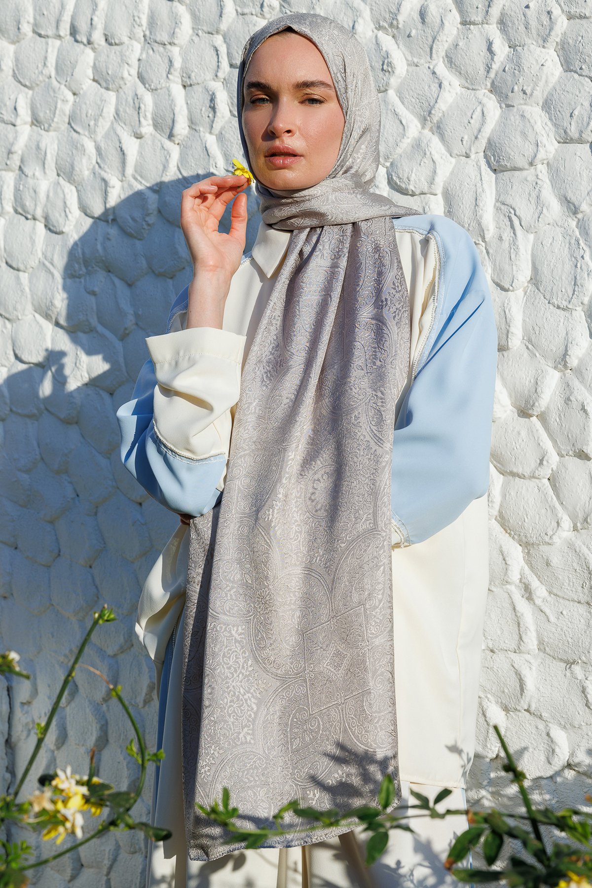 Shline Line Viscose Shawl - Mink-Stone Color