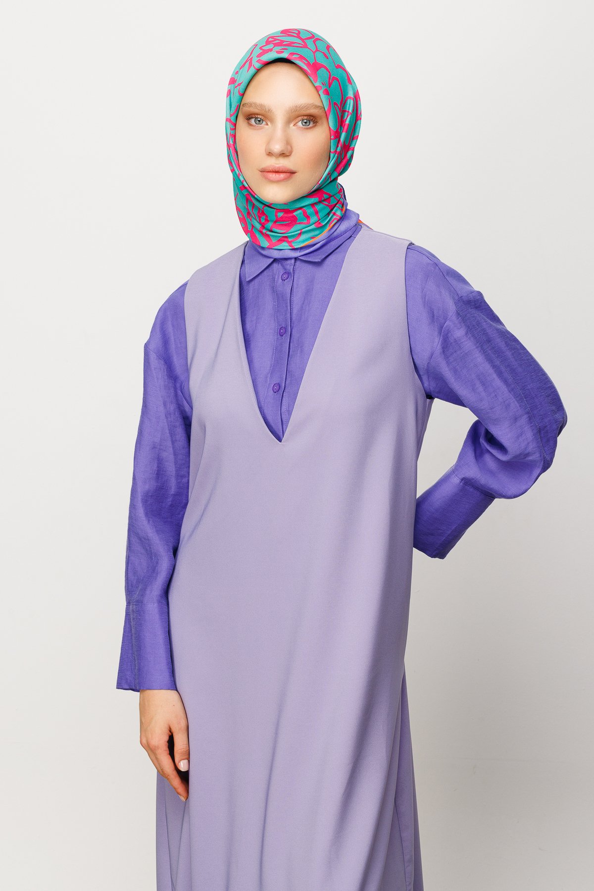 Floral Desen Dijital Soft Eşarp - Turkuaz