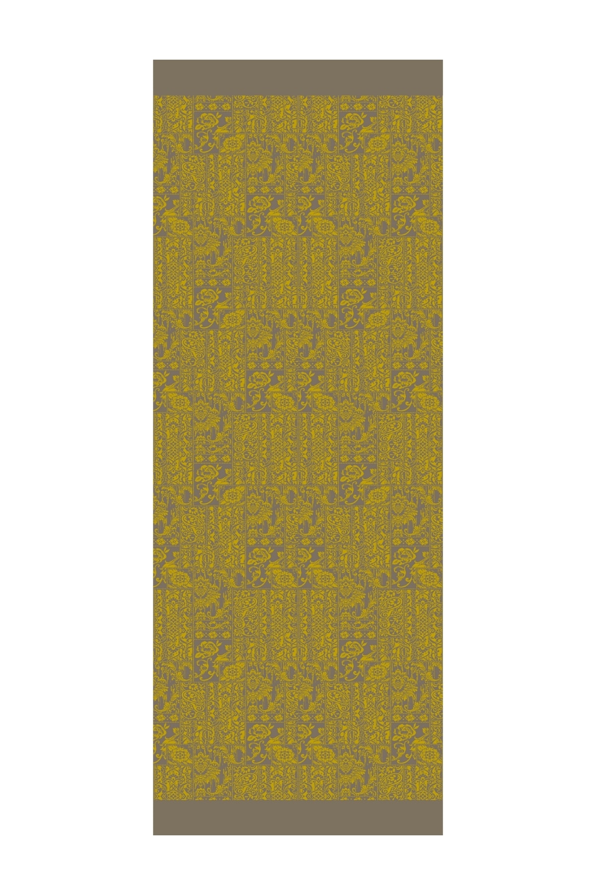 Henna Desen Çift Taraflı Şal - Koyu Gri-Hardal
