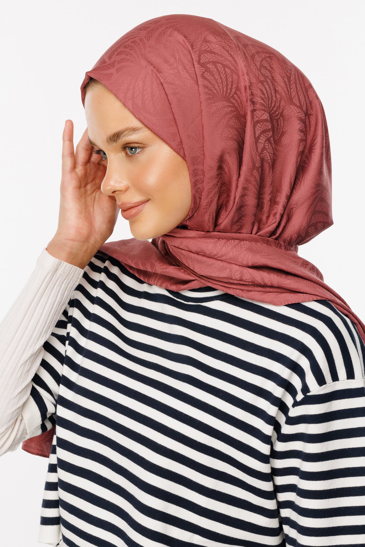 Artemis Pattern Silk Jacquard Shawl - Dried Rose