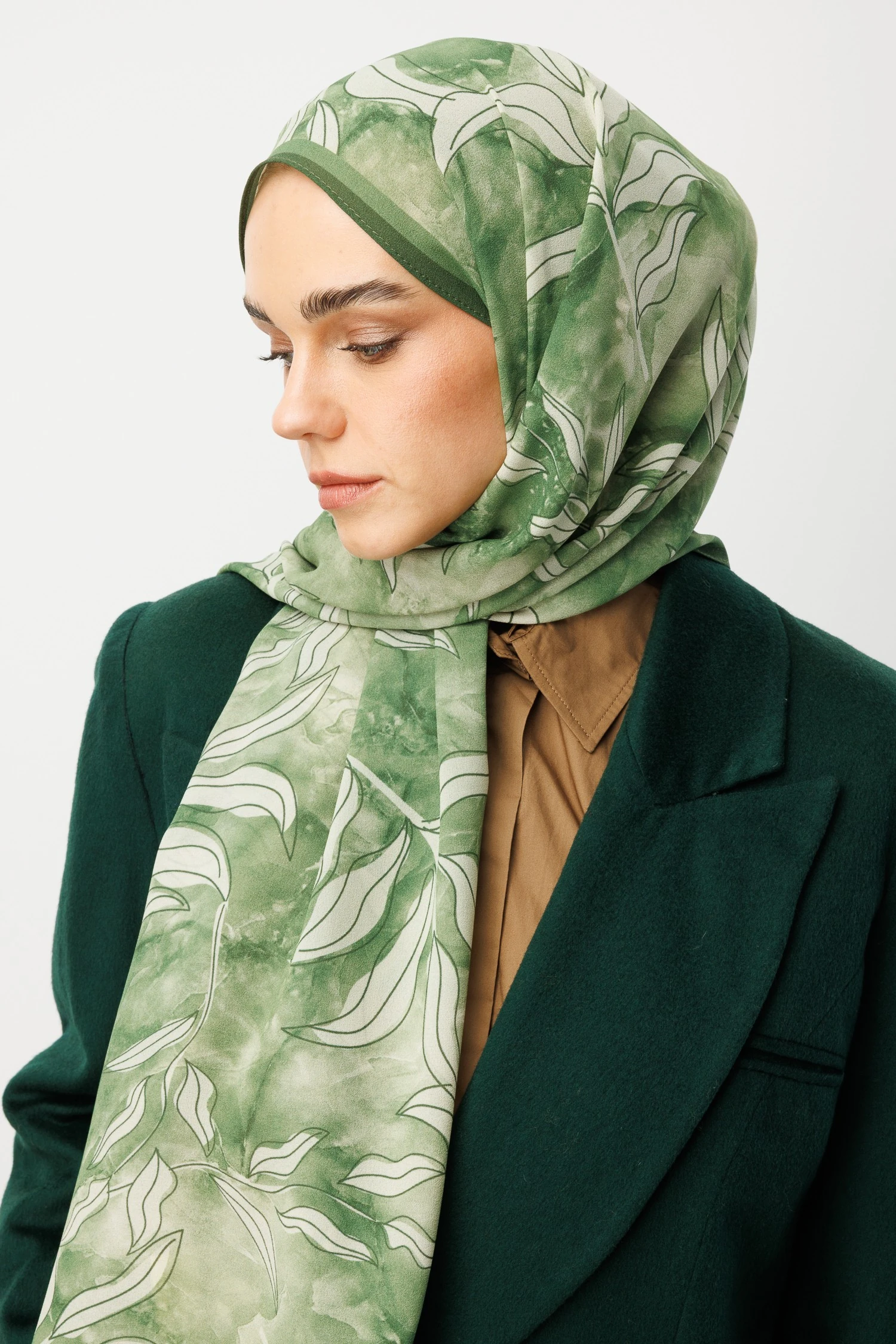 Frond Pattern Hebei Silk Shawl - Cagla Green