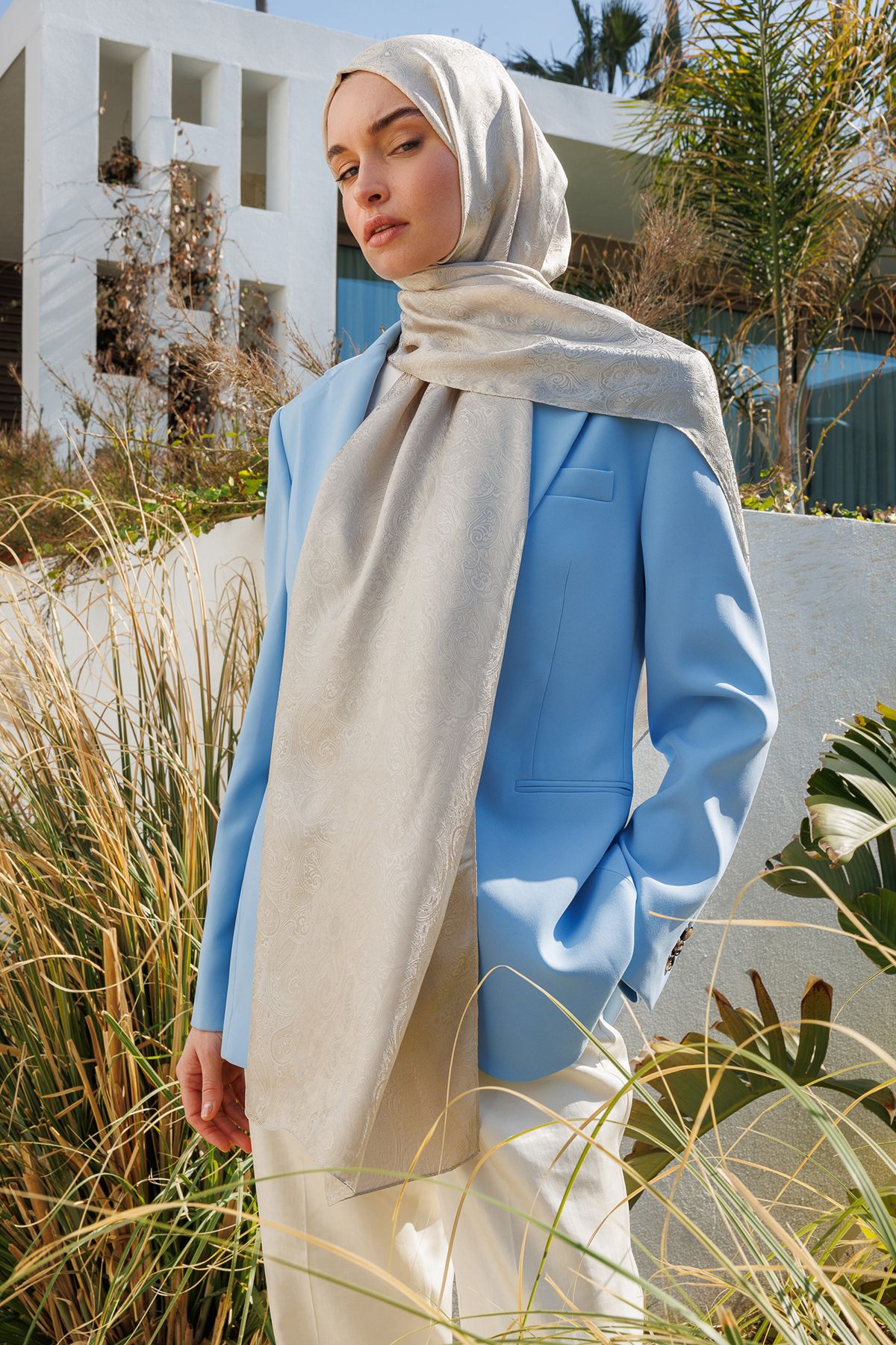 Moren Pattern Shine Line Shawl - Mink-Cağla