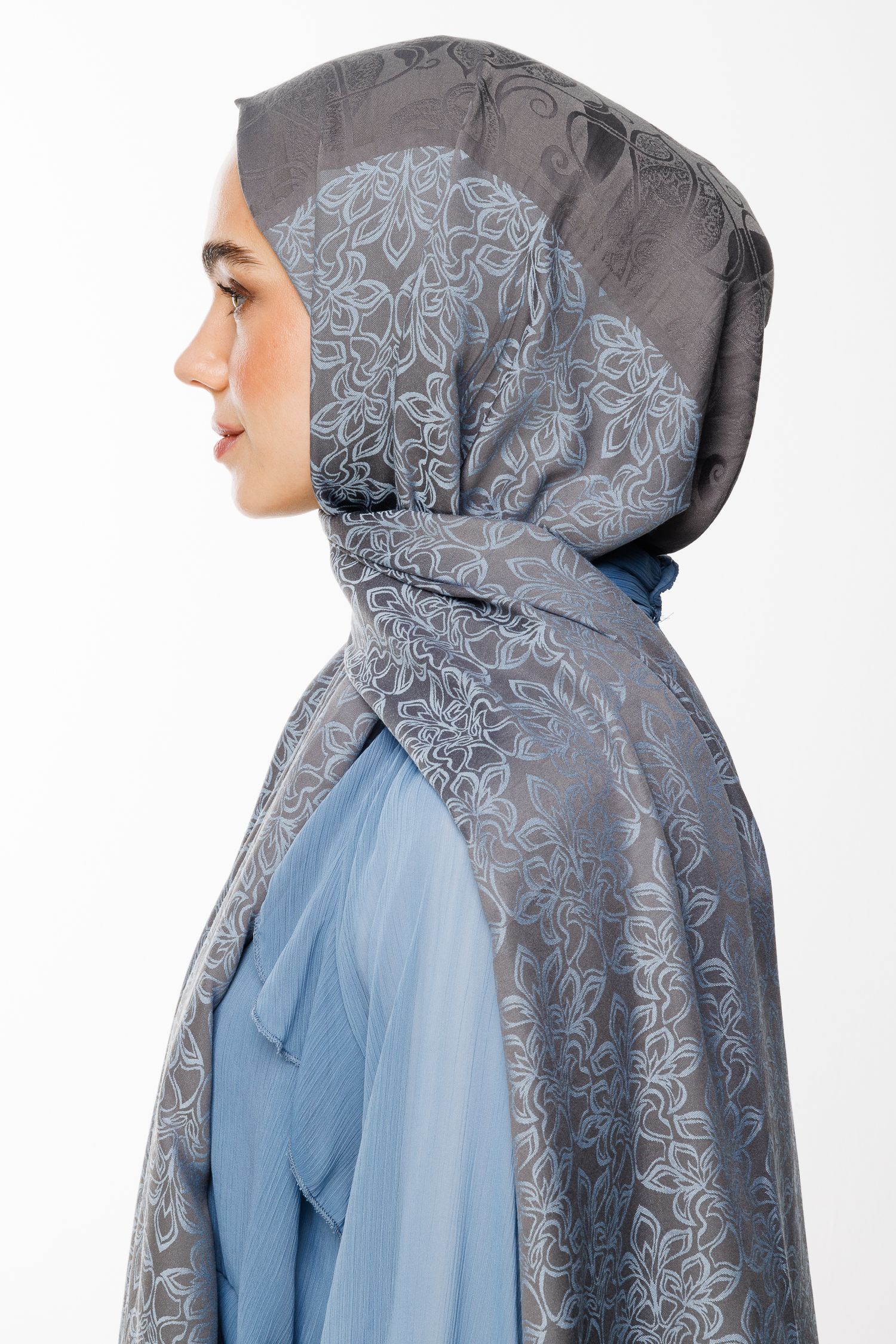 Nora Pattern Double-Sided Shawl - Dark Gray-Light Blue